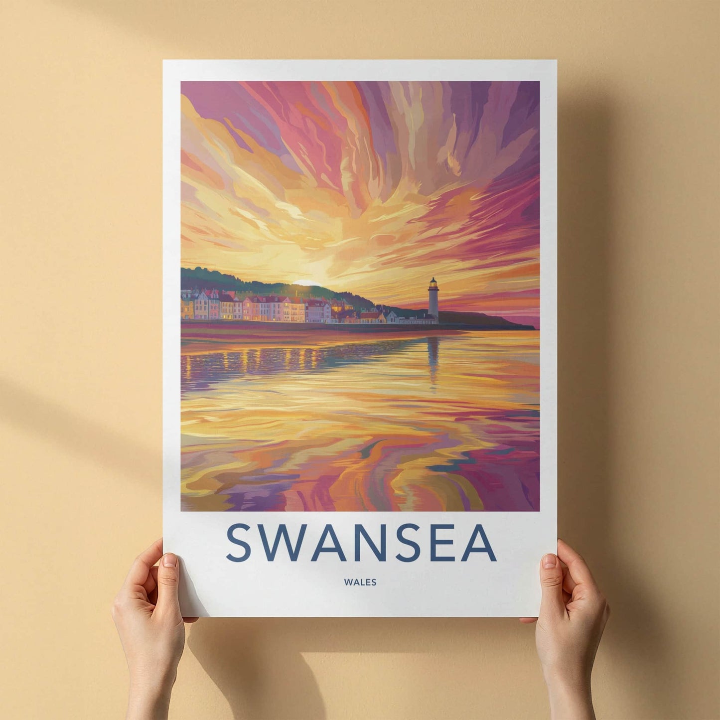 Swansea Poster - Wales Travel Art - Vibrant Coastal Sunset Home Decor