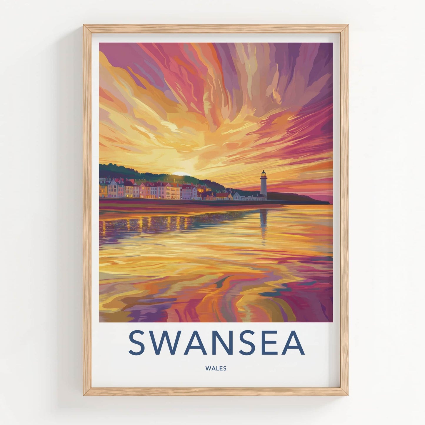 Swansea Poster - Wales Travel Art - Vibrant Coastal Sunset Home Decor