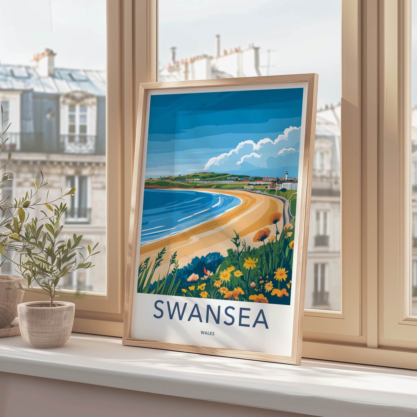 Swansea Poster - Wales Travel Print - Coastal Beach Town Framed Decor