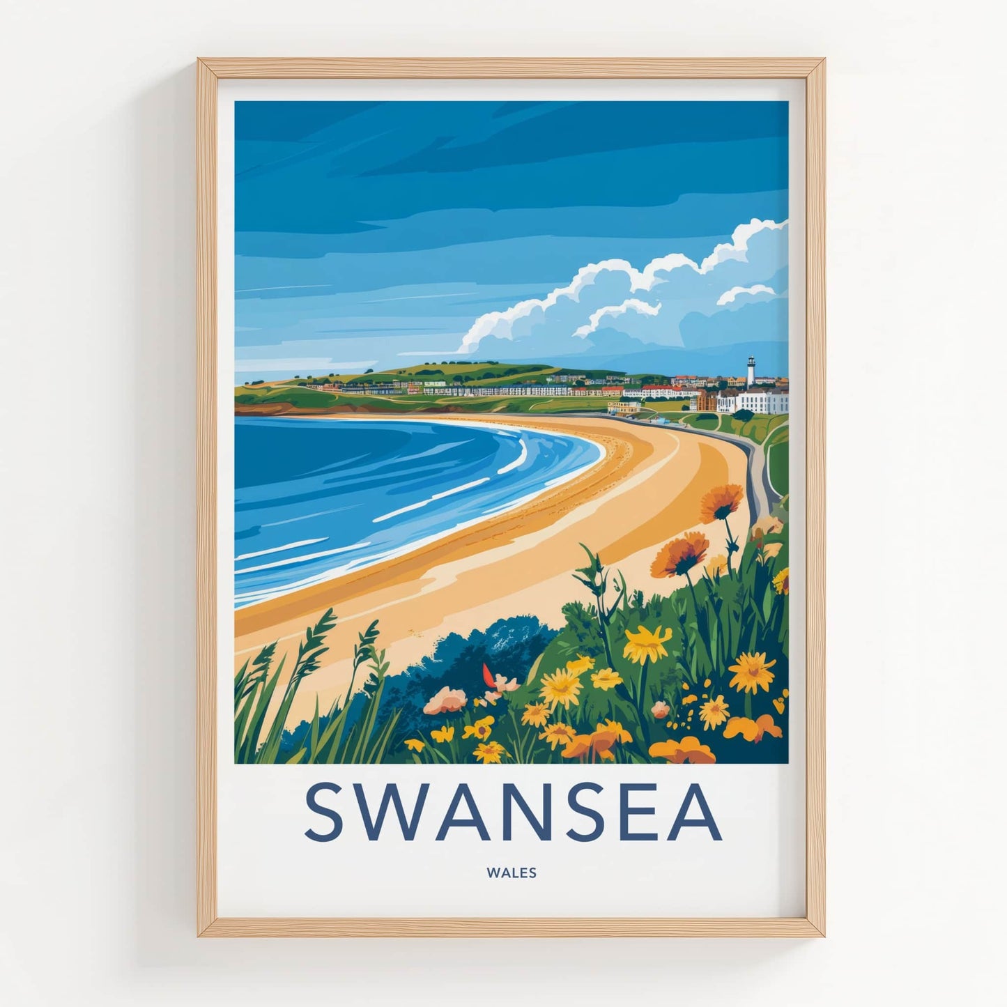 Swansea Poster - Wales Travel Print - Coastal Beach Town Framed Decor