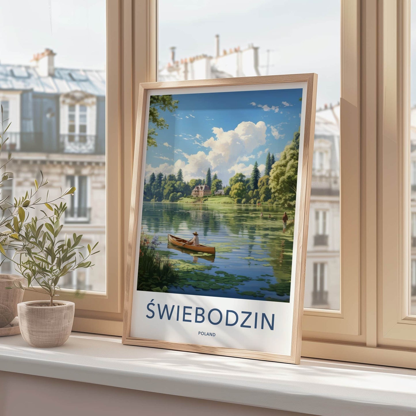 Swiebodzin Poster - Poland Travel Art - Boater Lakeside House Home Decor