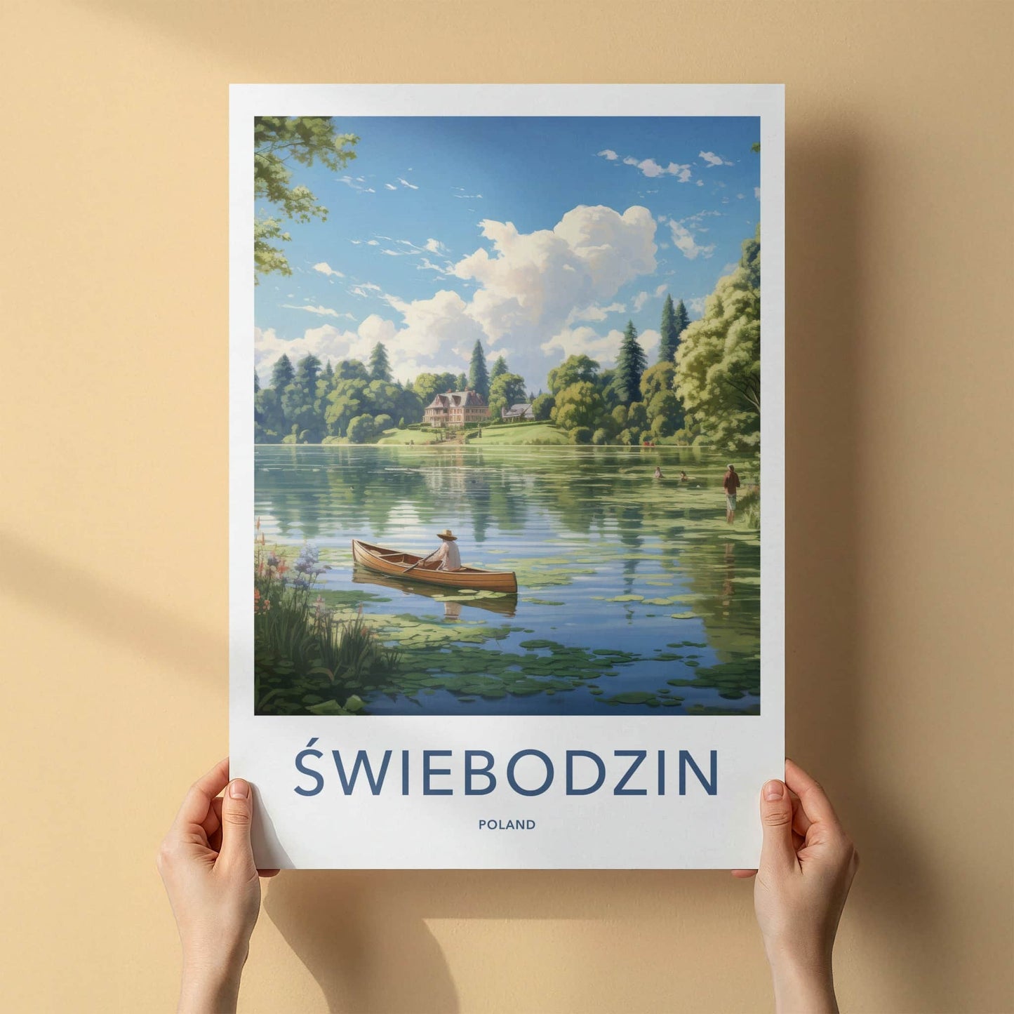 Swiebodzin Poster - Poland Travel Art - Boater Lakeside House Home Decor