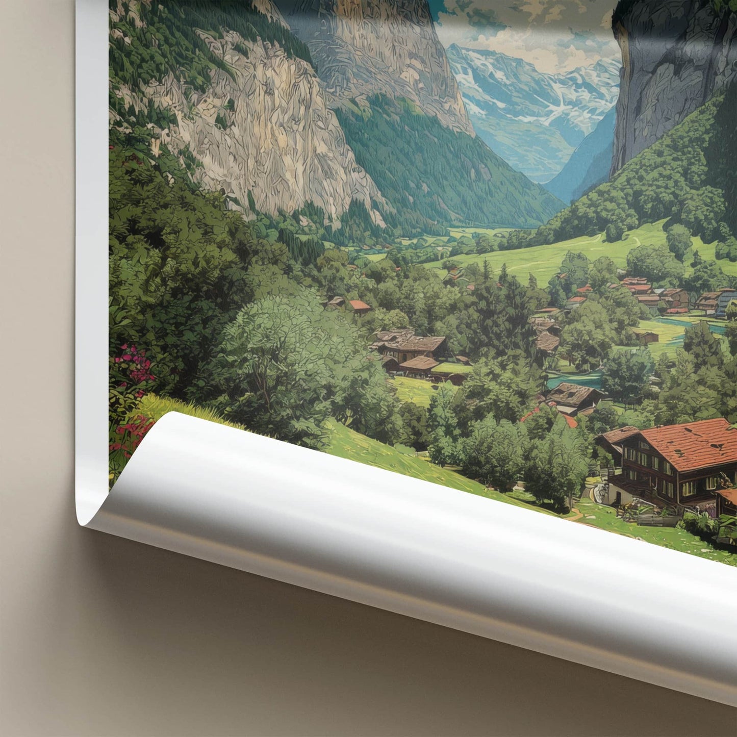 Swiss Alps Poster - Switzerland Travel Art - Mountain Valley Village Home Decor