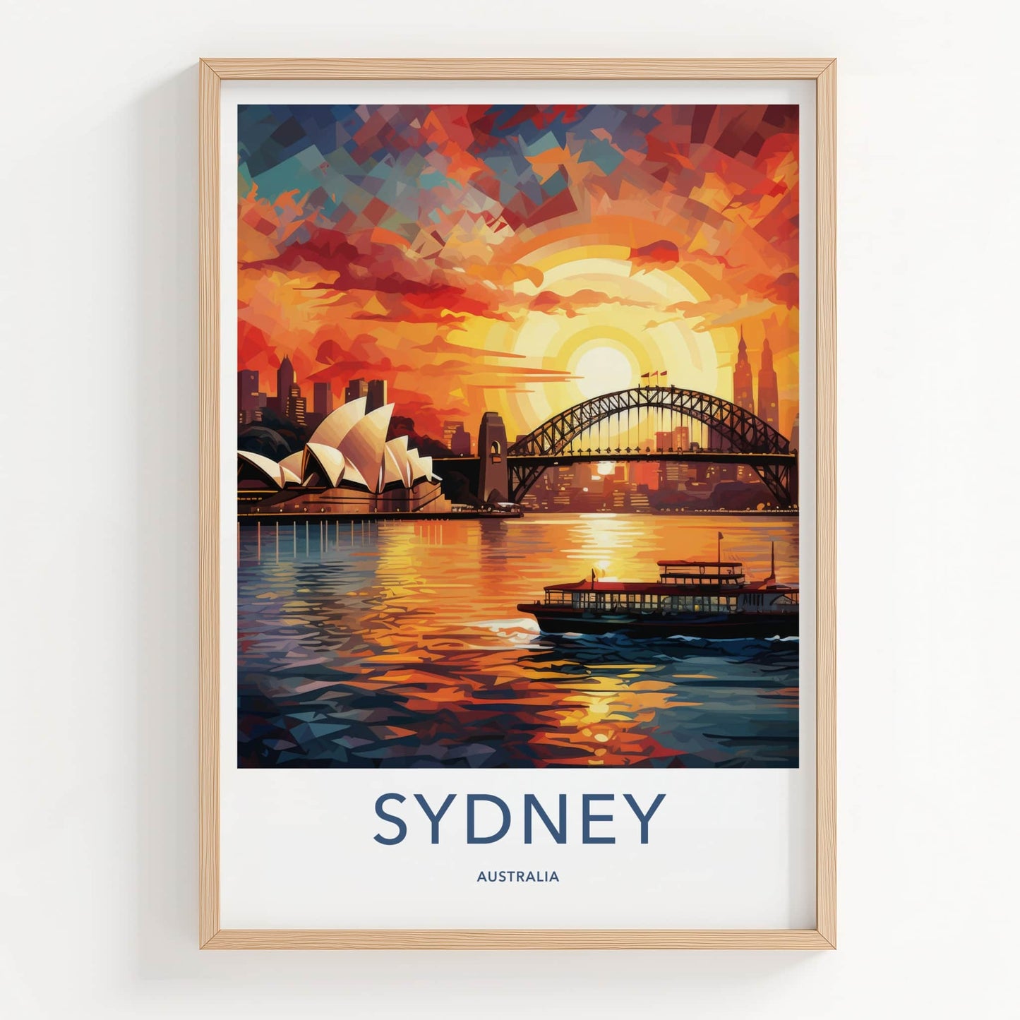 Sydney Poster - Australia Travel Art - Harbour Bridge Sunset Home Decor