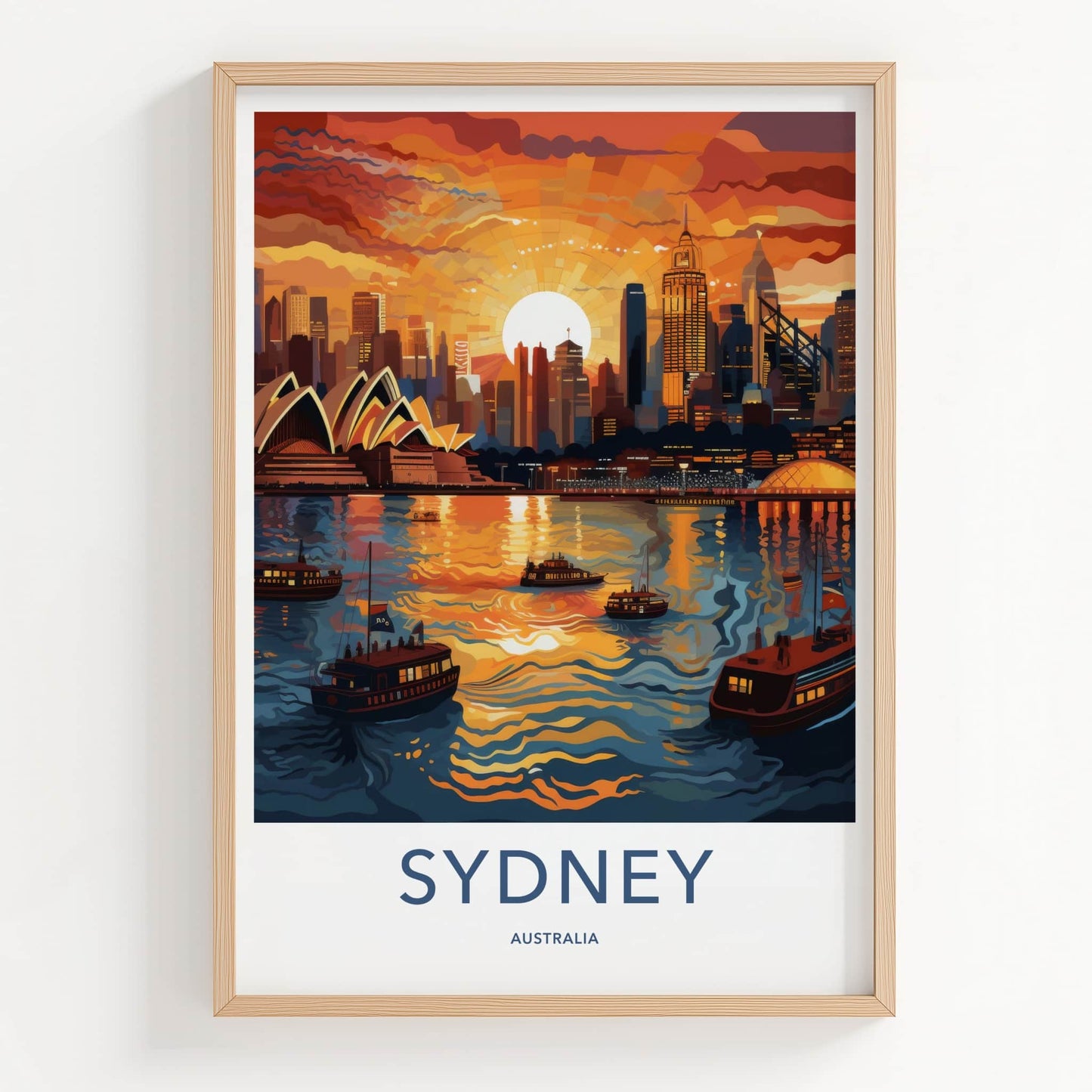 Sydney Poster - Australia Travel Art - Orange Sunset Skyline Home Decor