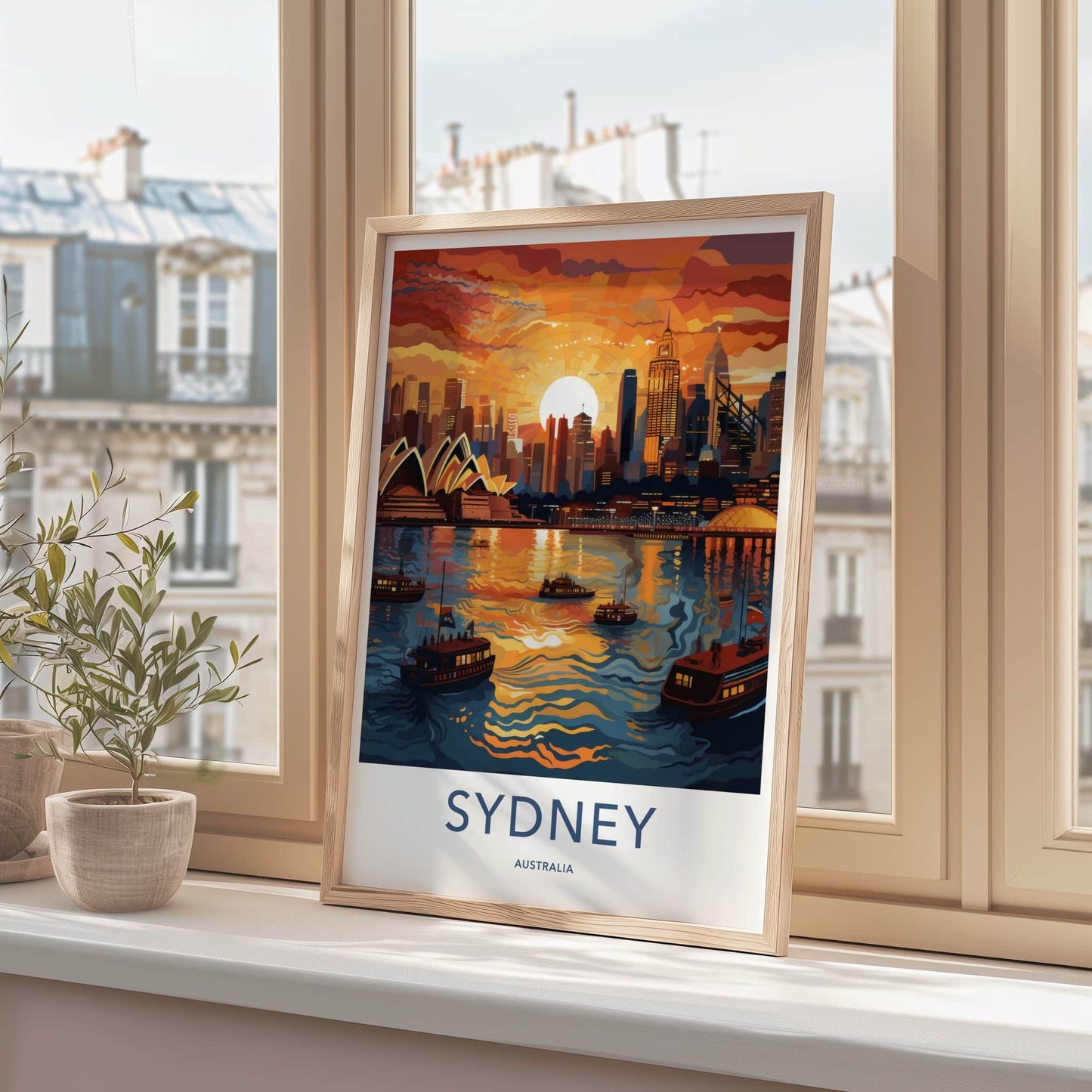 Sydney Poster - Australia Travel Art - Orange Sunset Skyline Home Decor