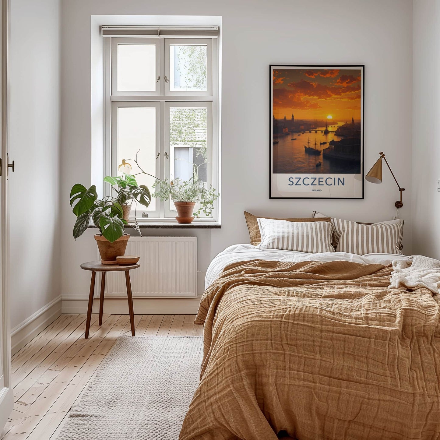 Szczecin Poster - Poland Travel Art - Cityscape River Sunset Wall Decor