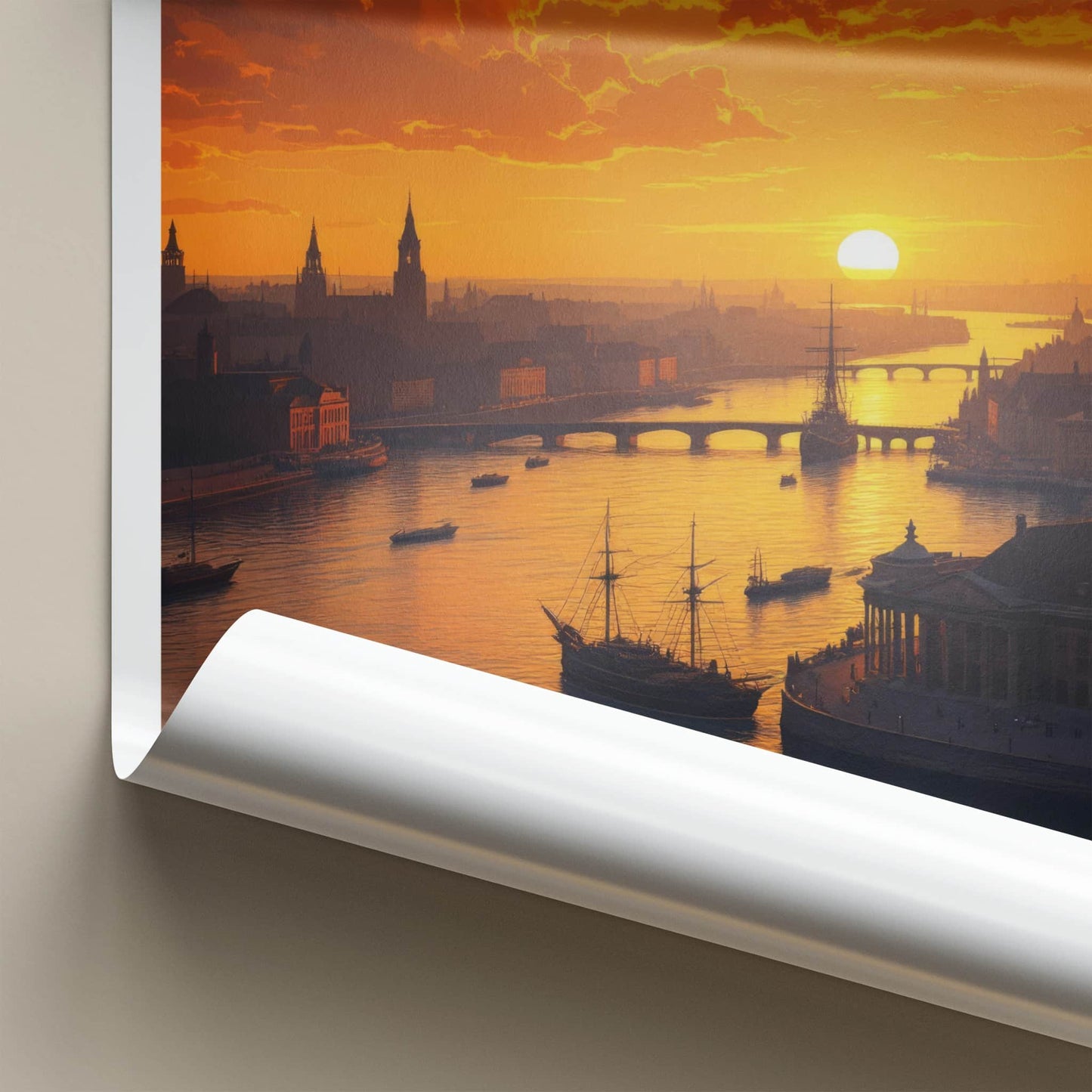 Szczecin Poster - Poland Travel Art - Cityscape River Sunset Wall Decor