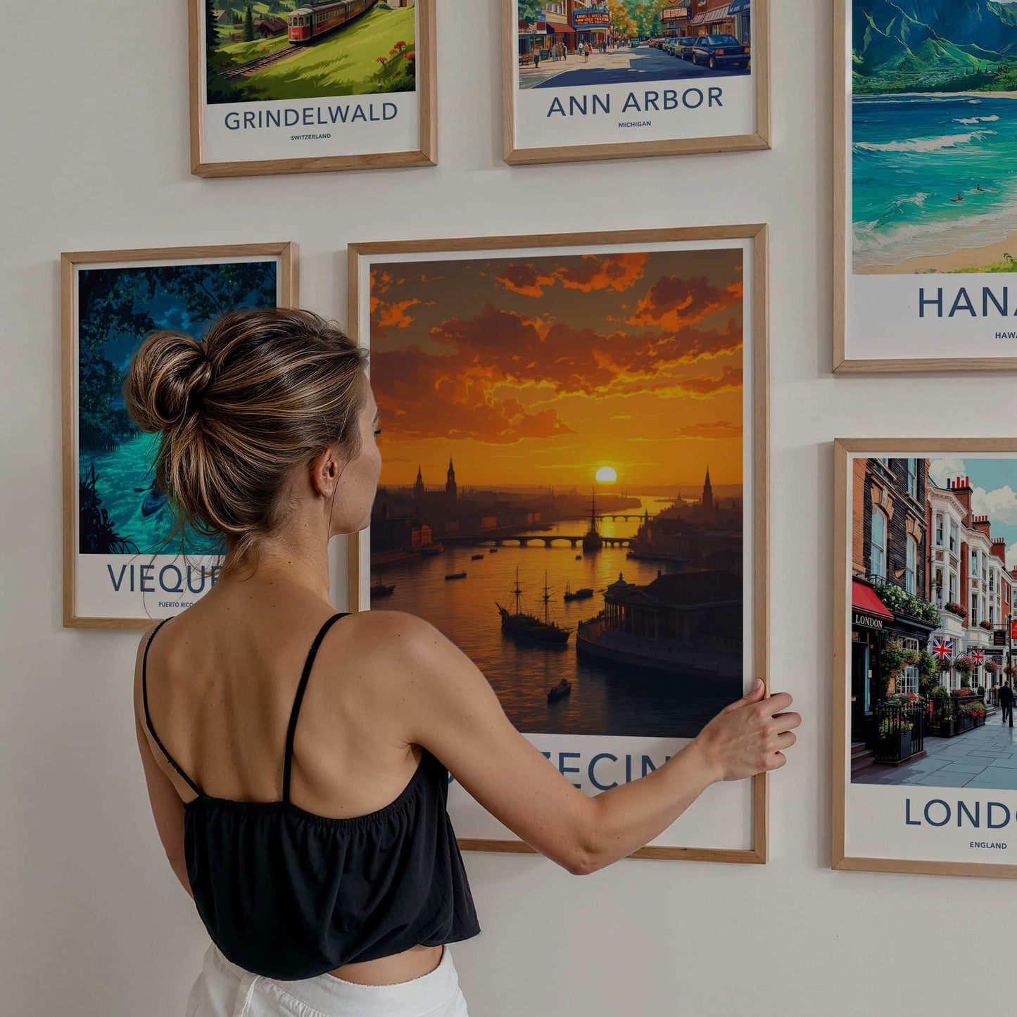 Szczecin Poster - Poland Travel Art - Cityscape River Sunset Wall Decor