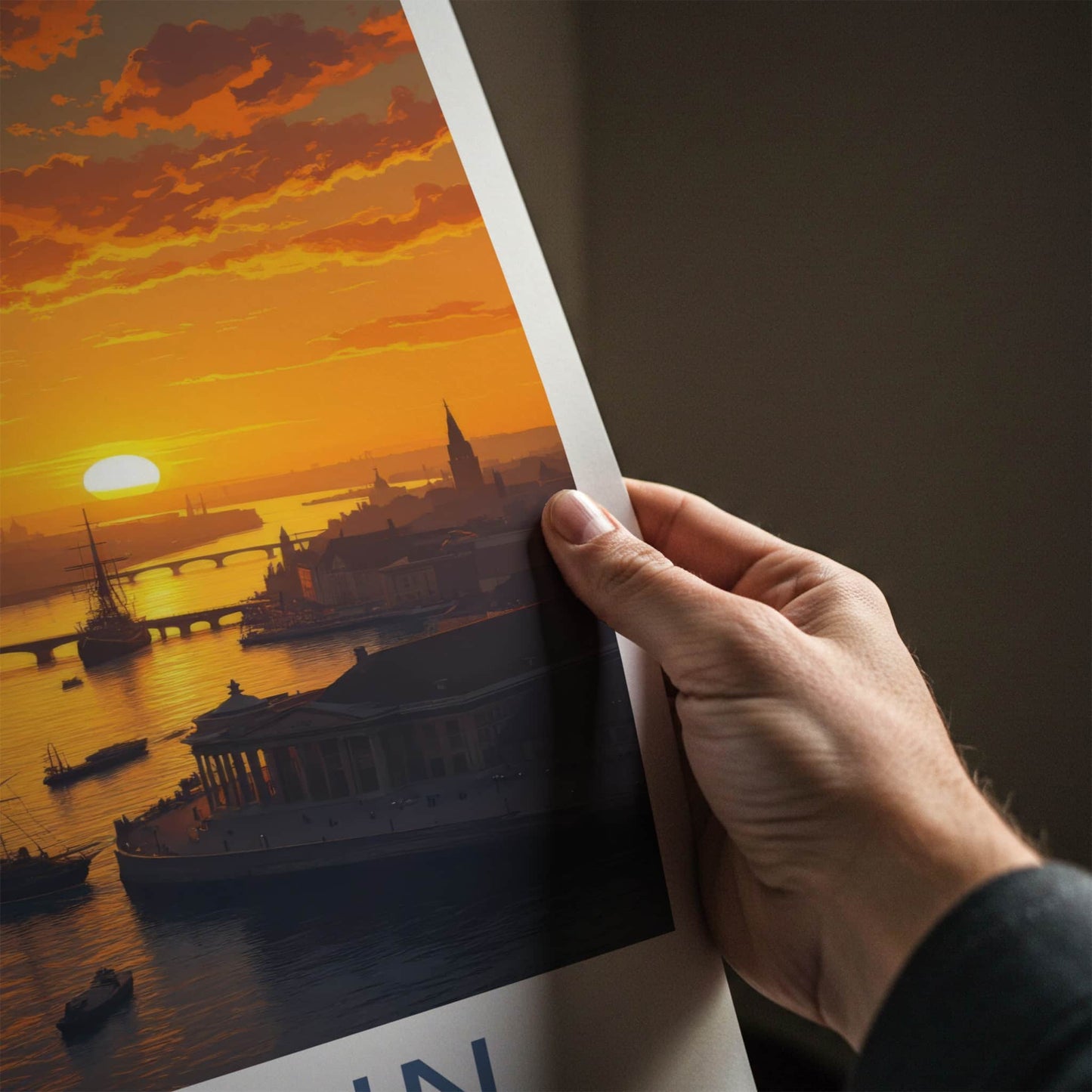 Szczecin Poster - Poland Travel Art - Cityscape River Sunset Wall Decor