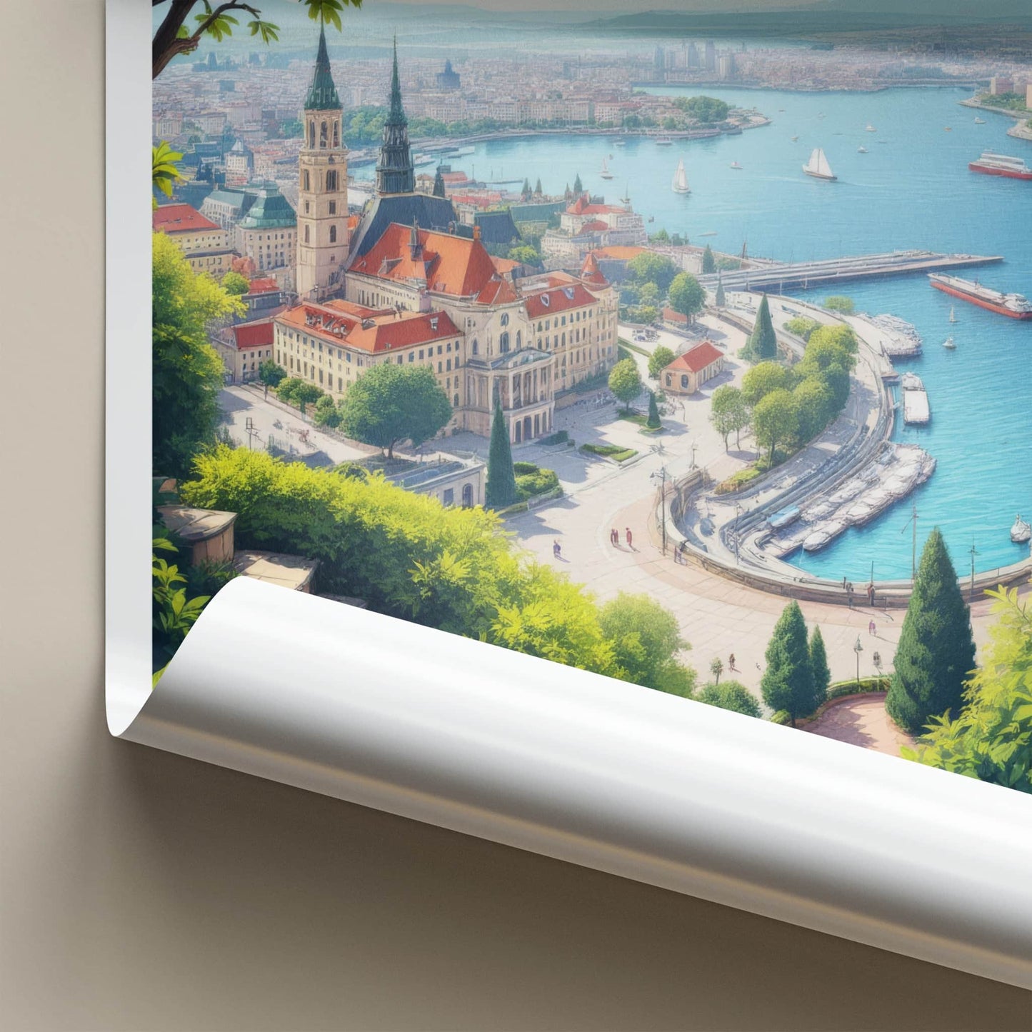 Szczecin Poster - Poland Travel Art - Historic Riverfront Panorama Home Decor