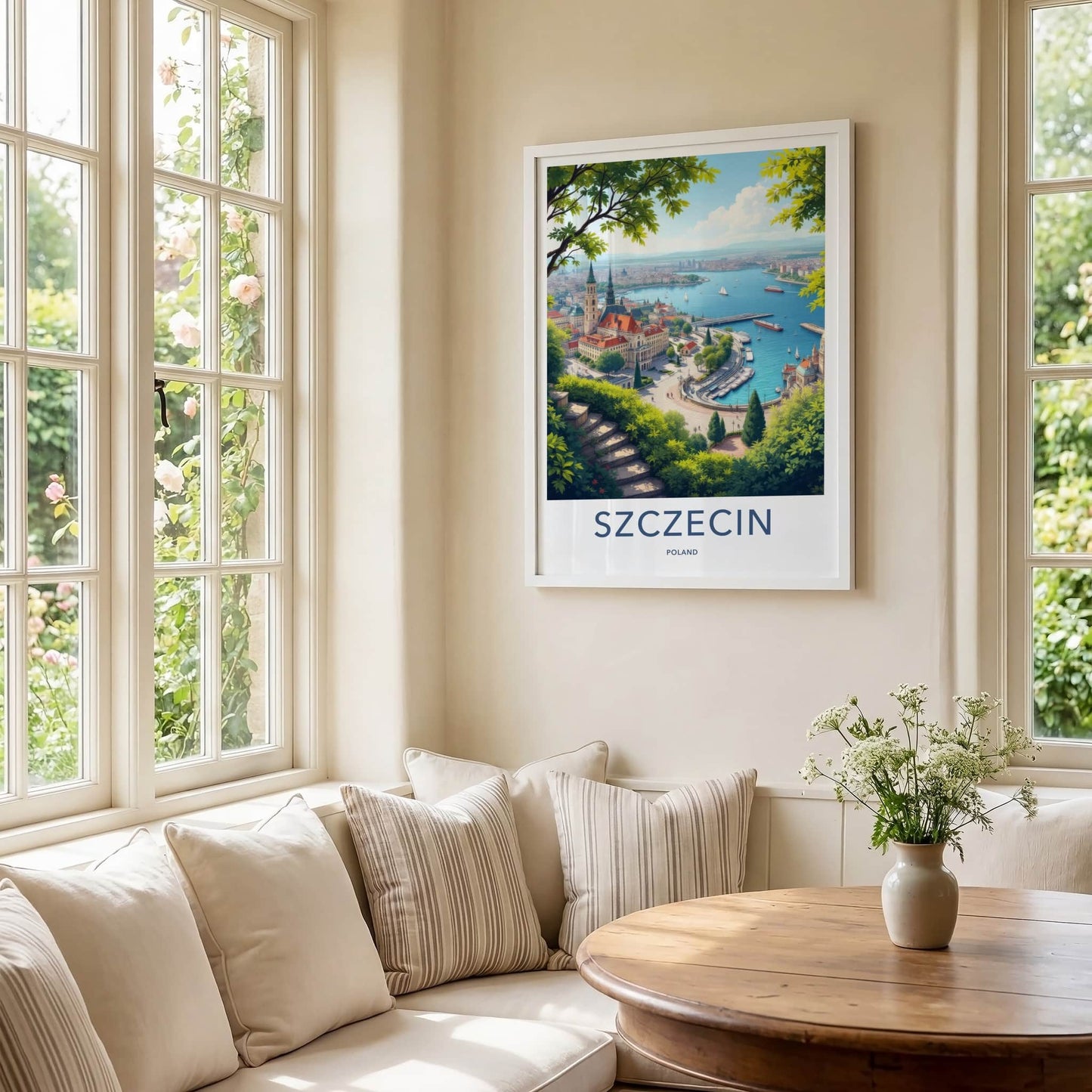 Szczecin Poster - Poland Travel Art - Historic Riverfront Panorama Home Decor