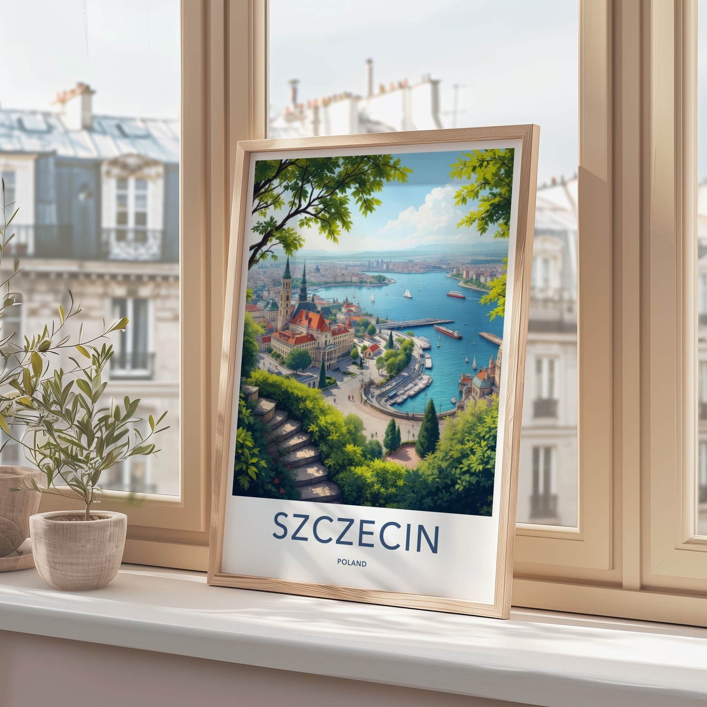 Szczecin Poster - Poland Travel Art - Historic Riverfront Panorama Home Decor