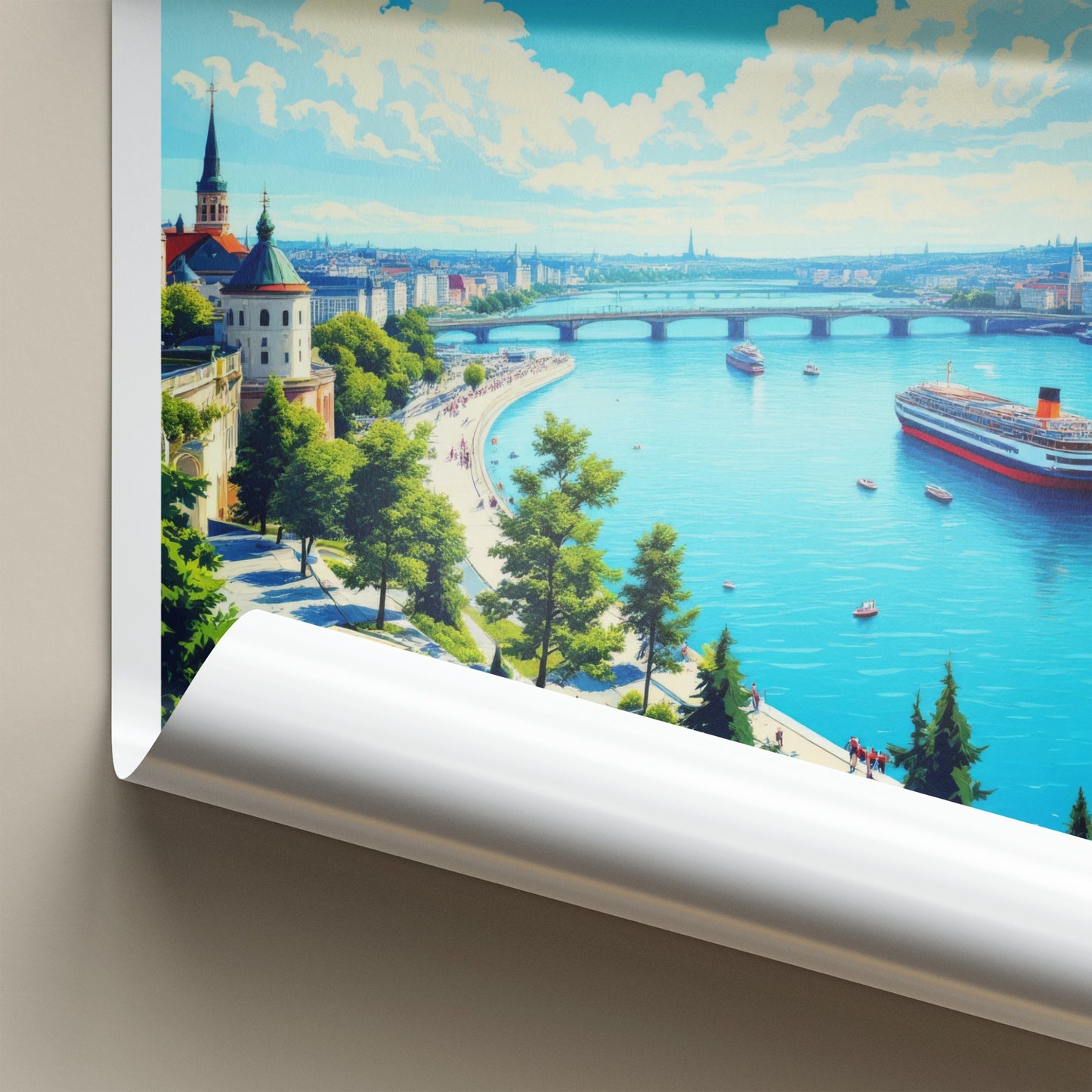 Szczecin Poster - Poland Travel Art - Historic Waterfront Panorama Wall Decor