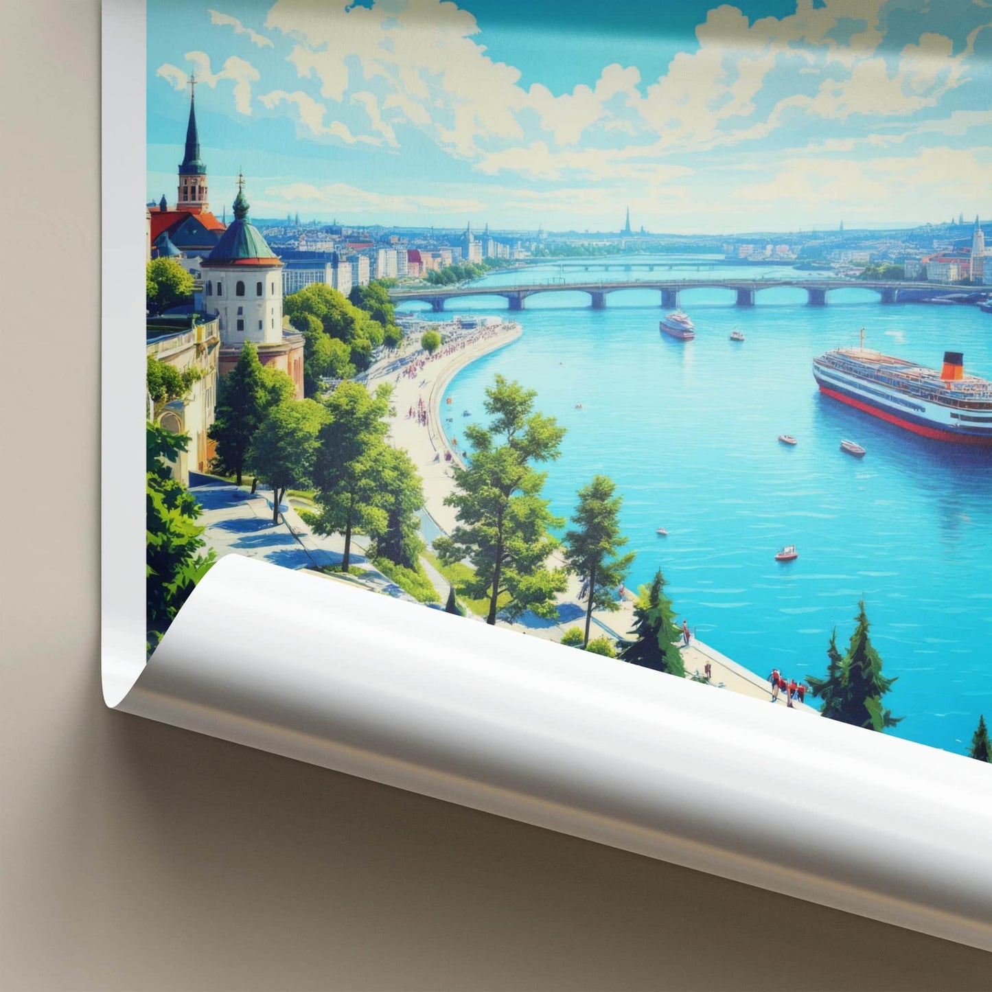 Szczecin Poster - Poland Travel Art - Historic Waterfront Panorama Wall Decor