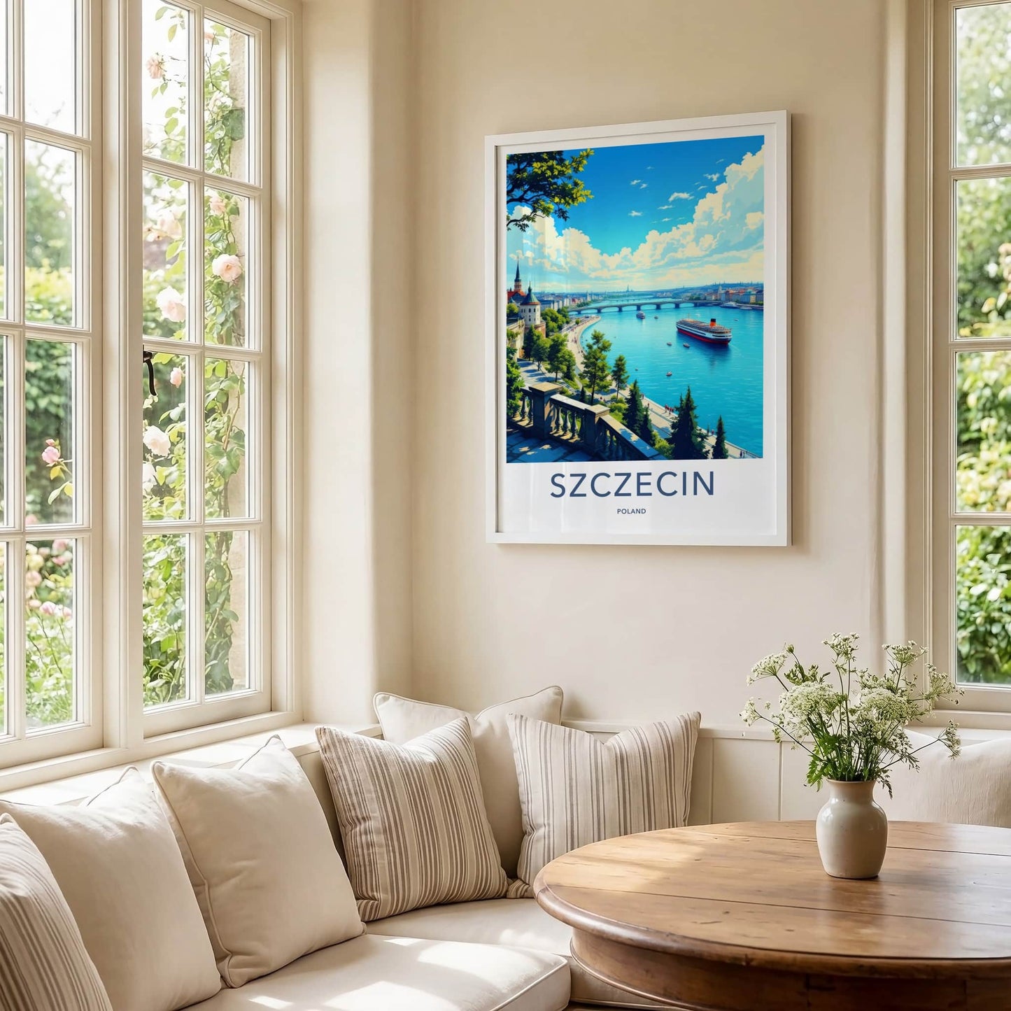 Szczecin Poster - Poland Travel Art - Historic Waterfront Panorama Wall Decor