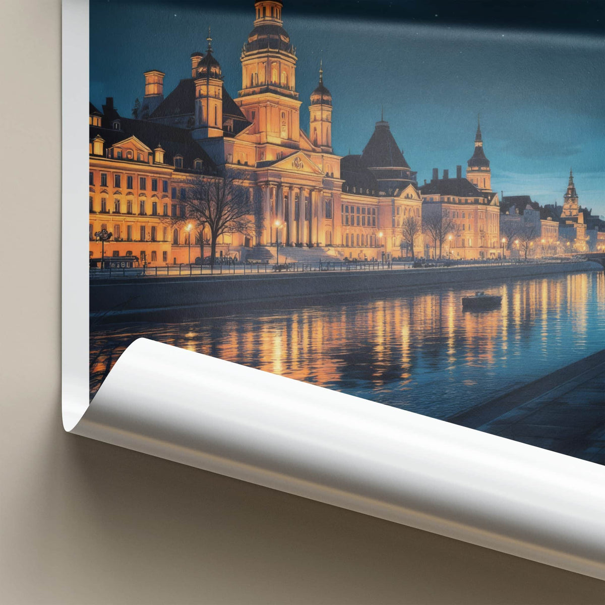 Szczecin Poster - Poland Travel Art - Illuminated City Waterfront Home Decor