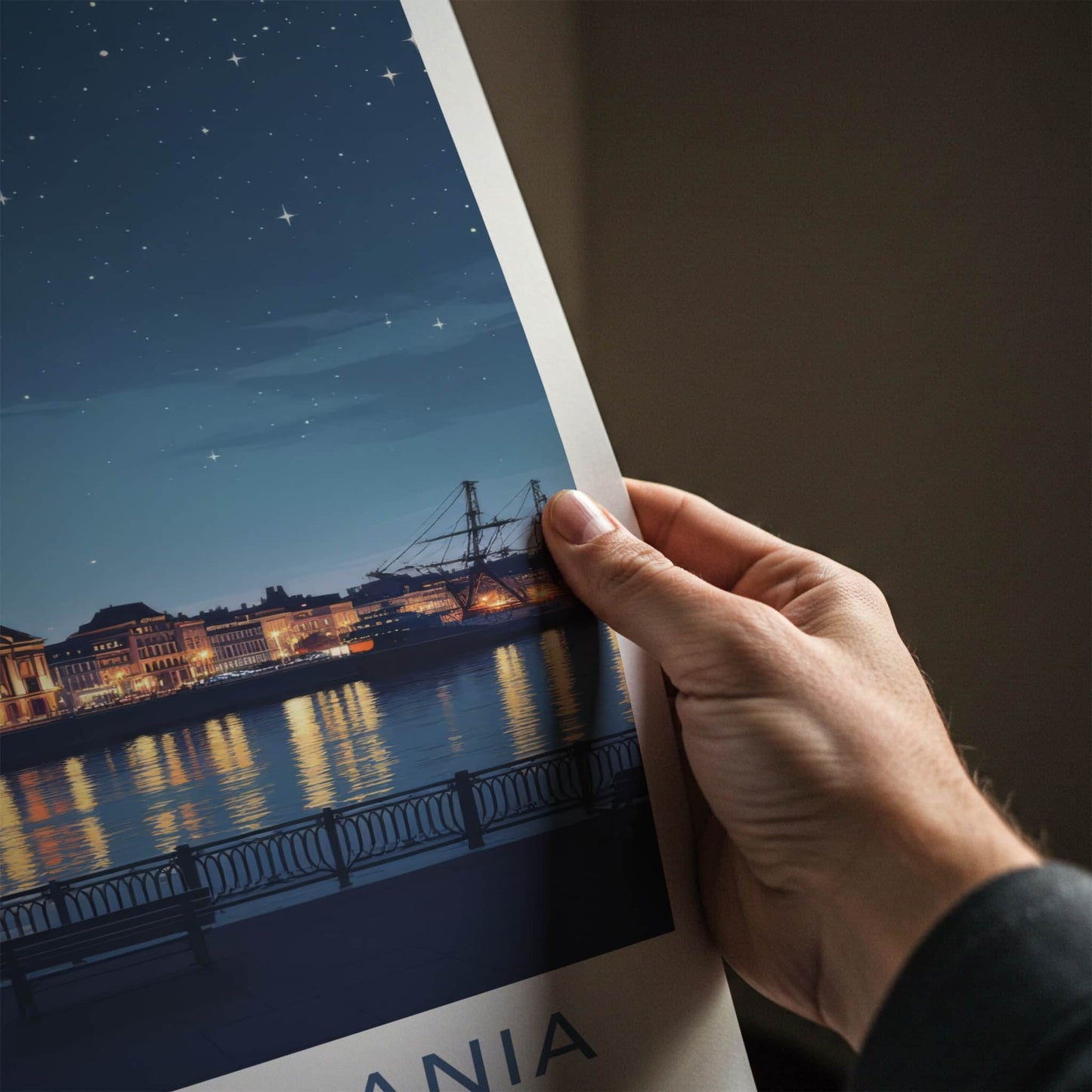 Szczecin Poster - Poland Travel Art - Illuminated River City Home Decor