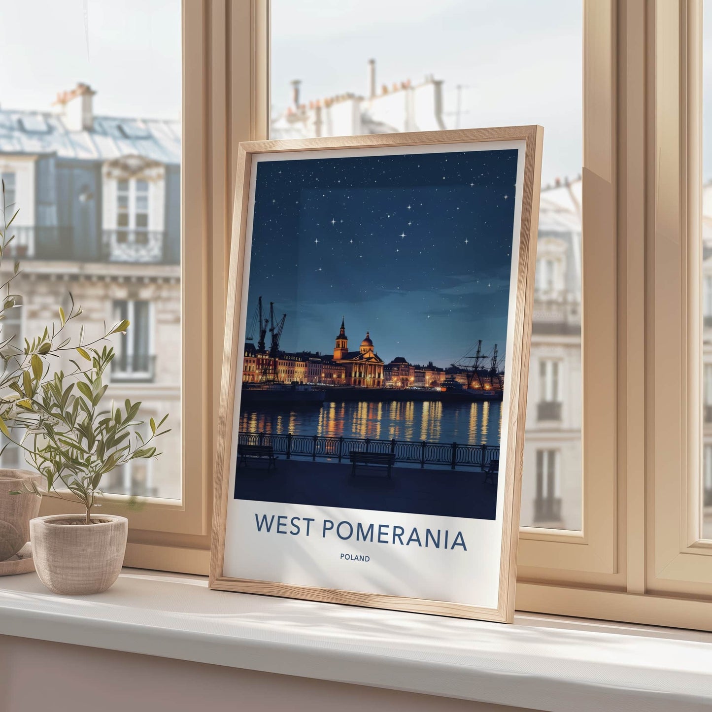 Szczecin Poster - Poland Travel Art - Illuminated River City Home Decor