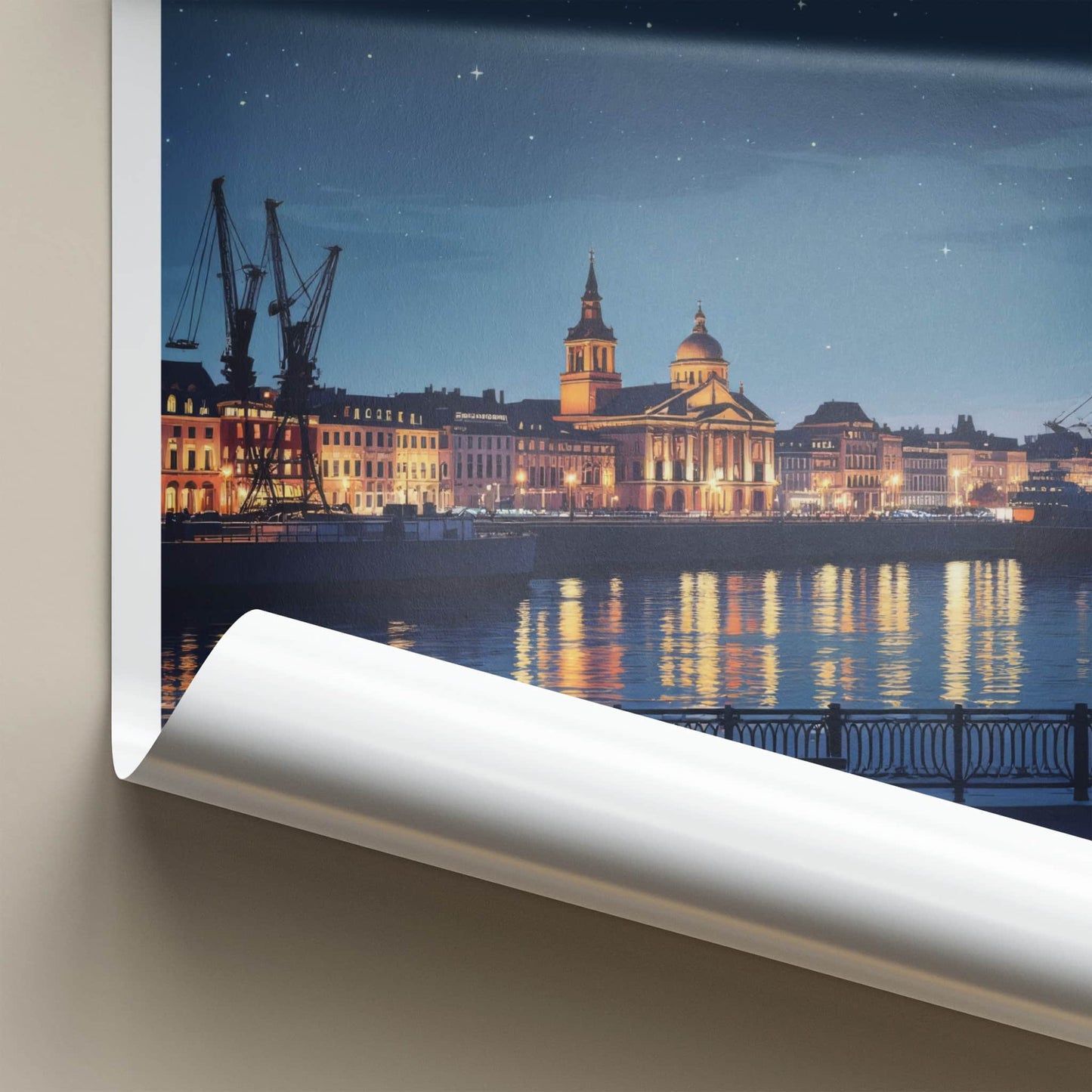 Szczecin Poster - Poland Travel Art - Illuminated River City Home Decor