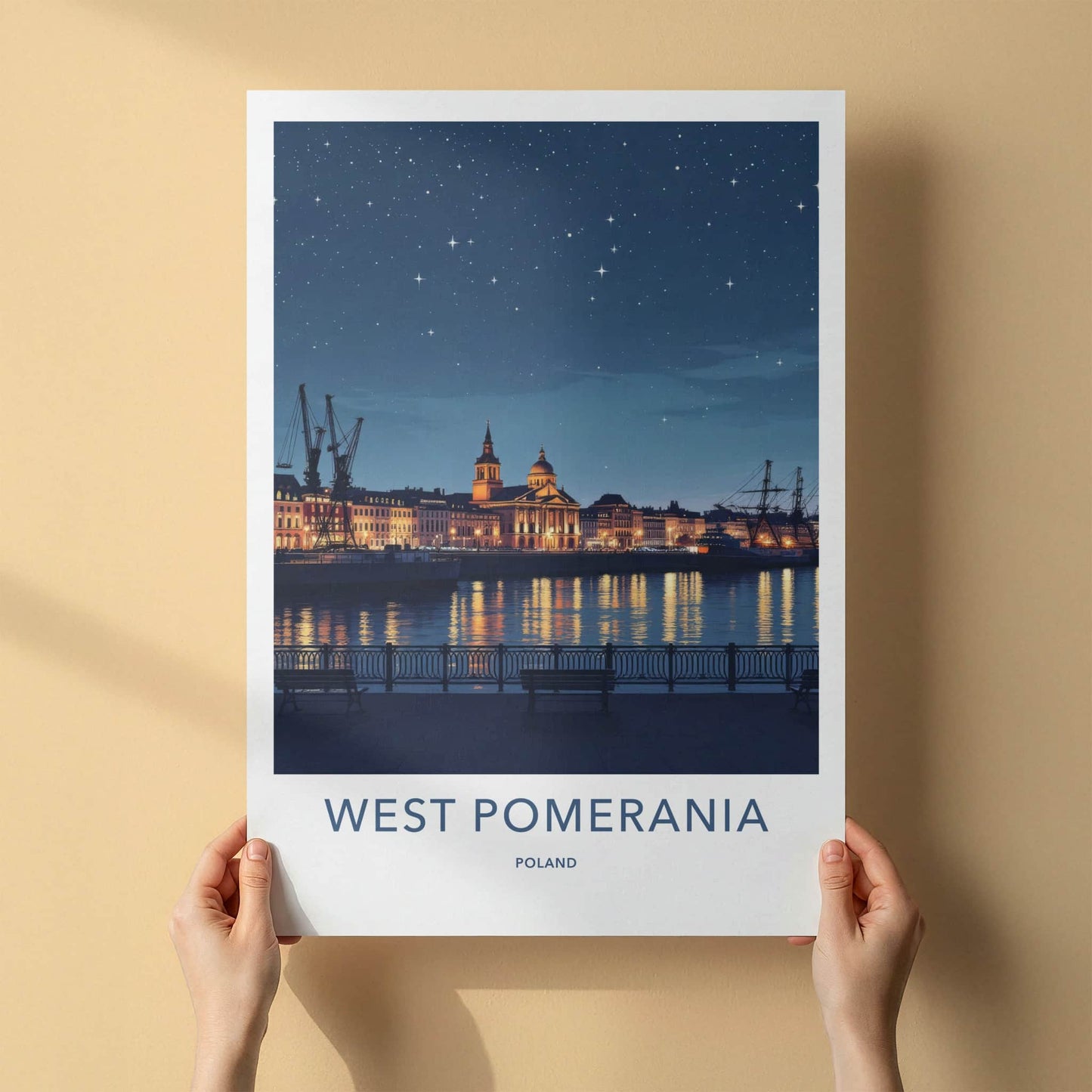 Szczecin Poster - Poland Travel Art - Illuminated River City Home Decor