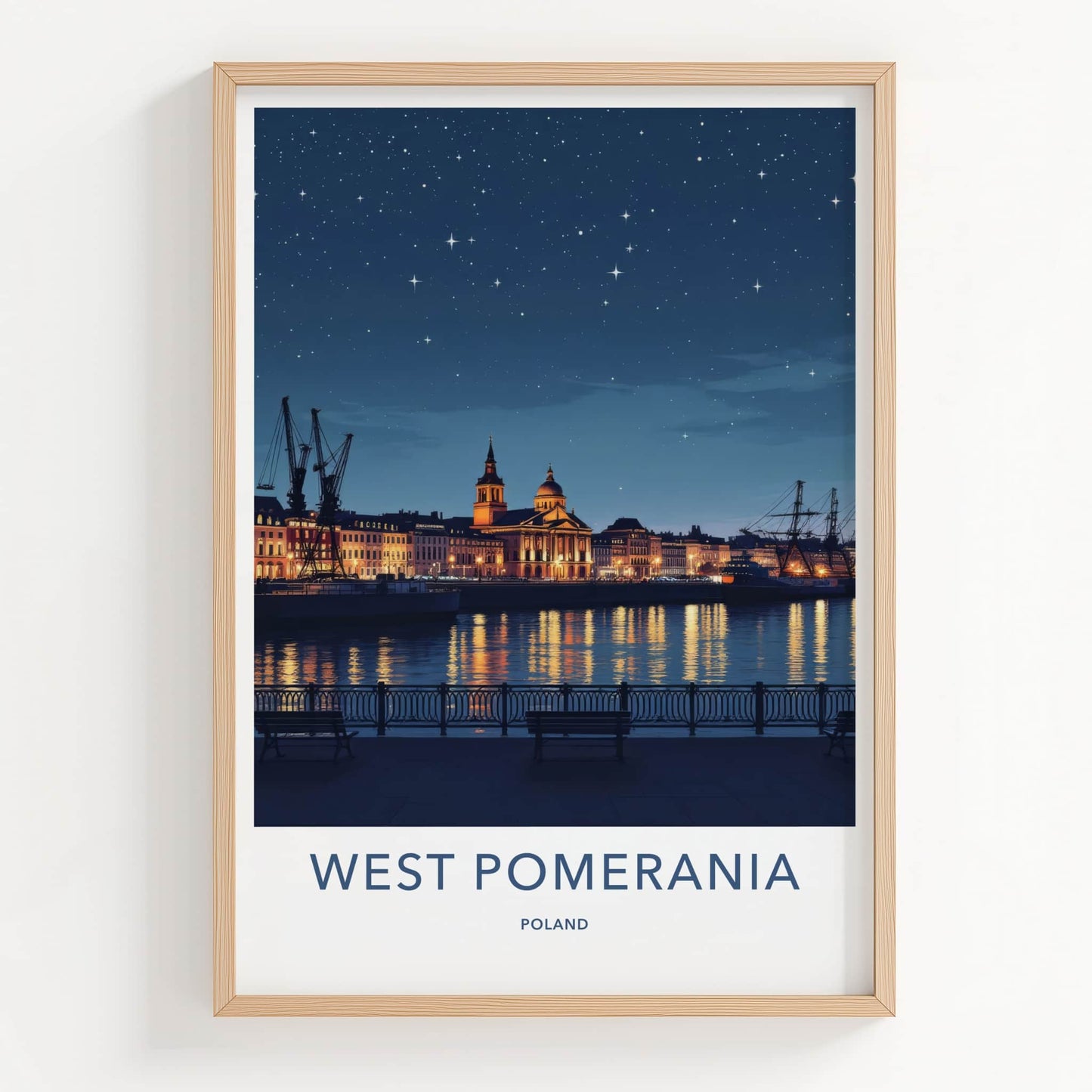 Szczecin Poster - Poland Travel Art - Illuminated River City Home Decor