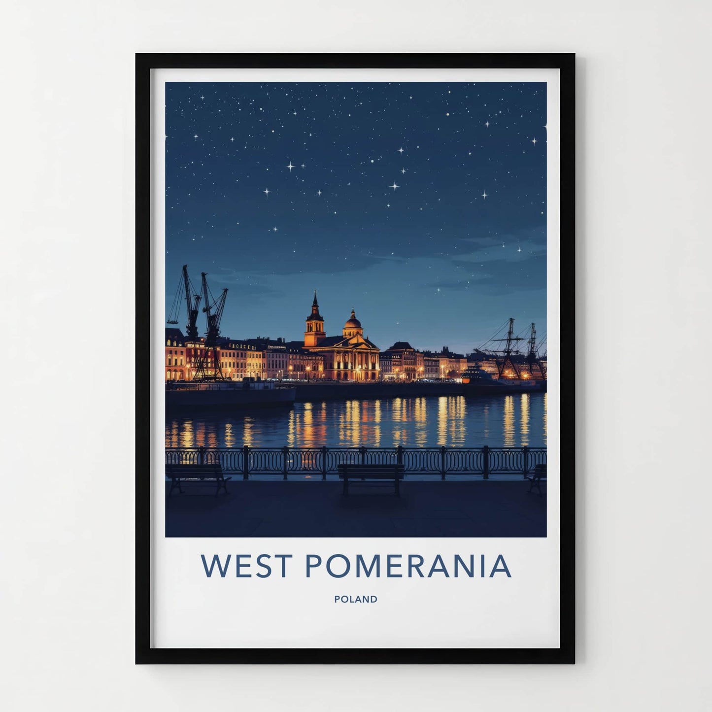 Szczecin Poster - Poland Travel Art - Illuminated River City Home Decor