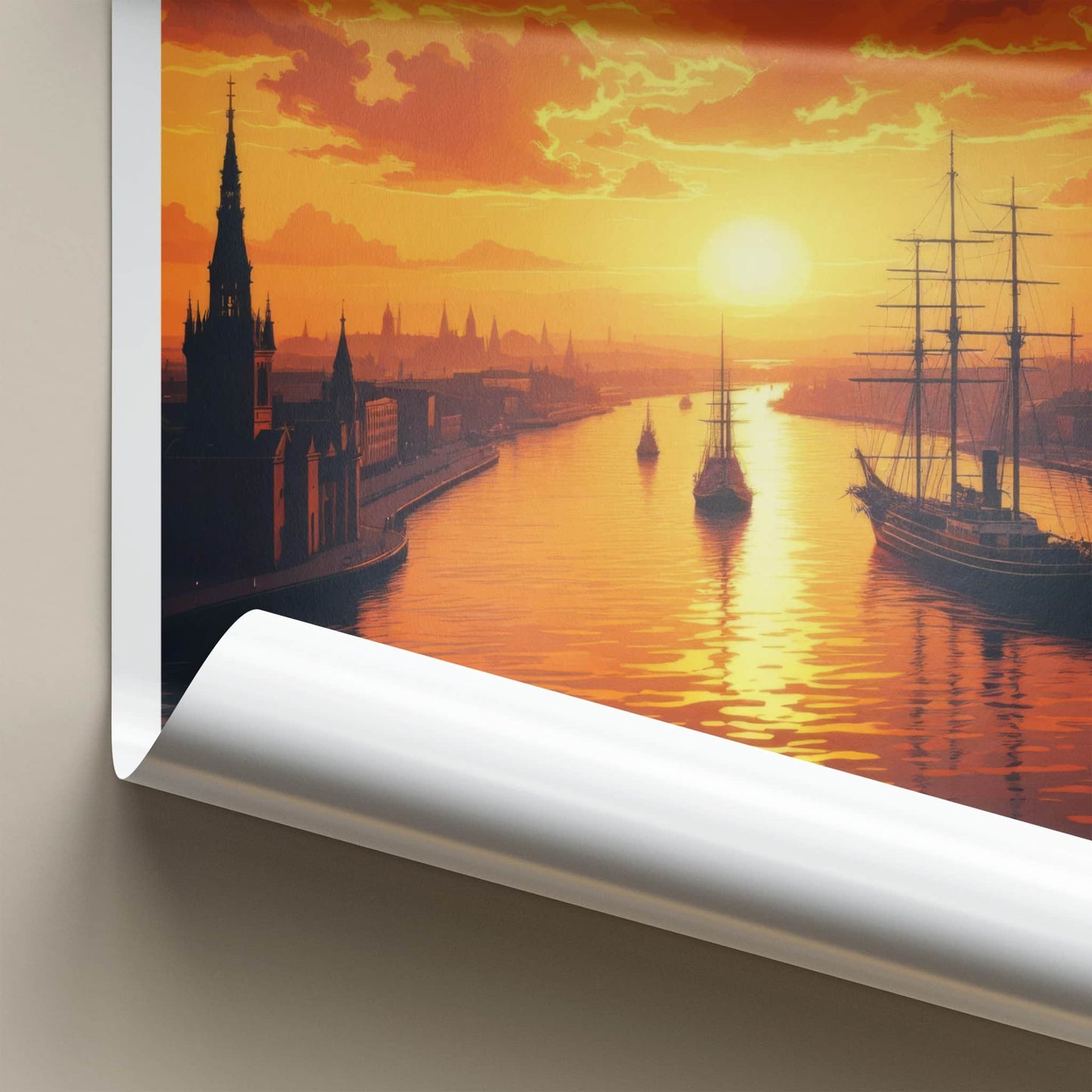SZCZECIN Poster - Poland Travel Art - Vibrant Sunset Harbor Wall Decor