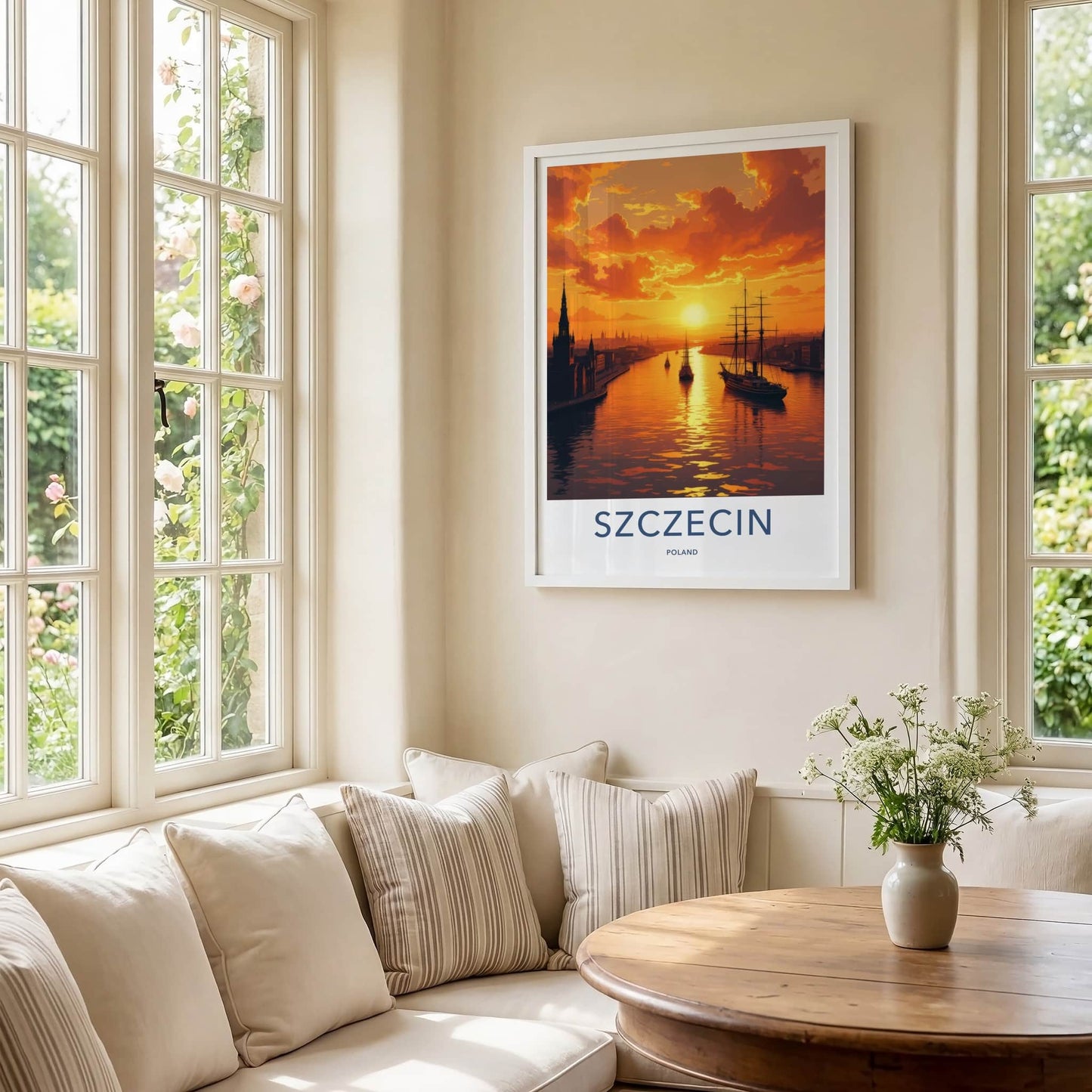 SZCZECIN Poster - Poland Travel Art - Vibrant Sunset Harbor Wall Decor