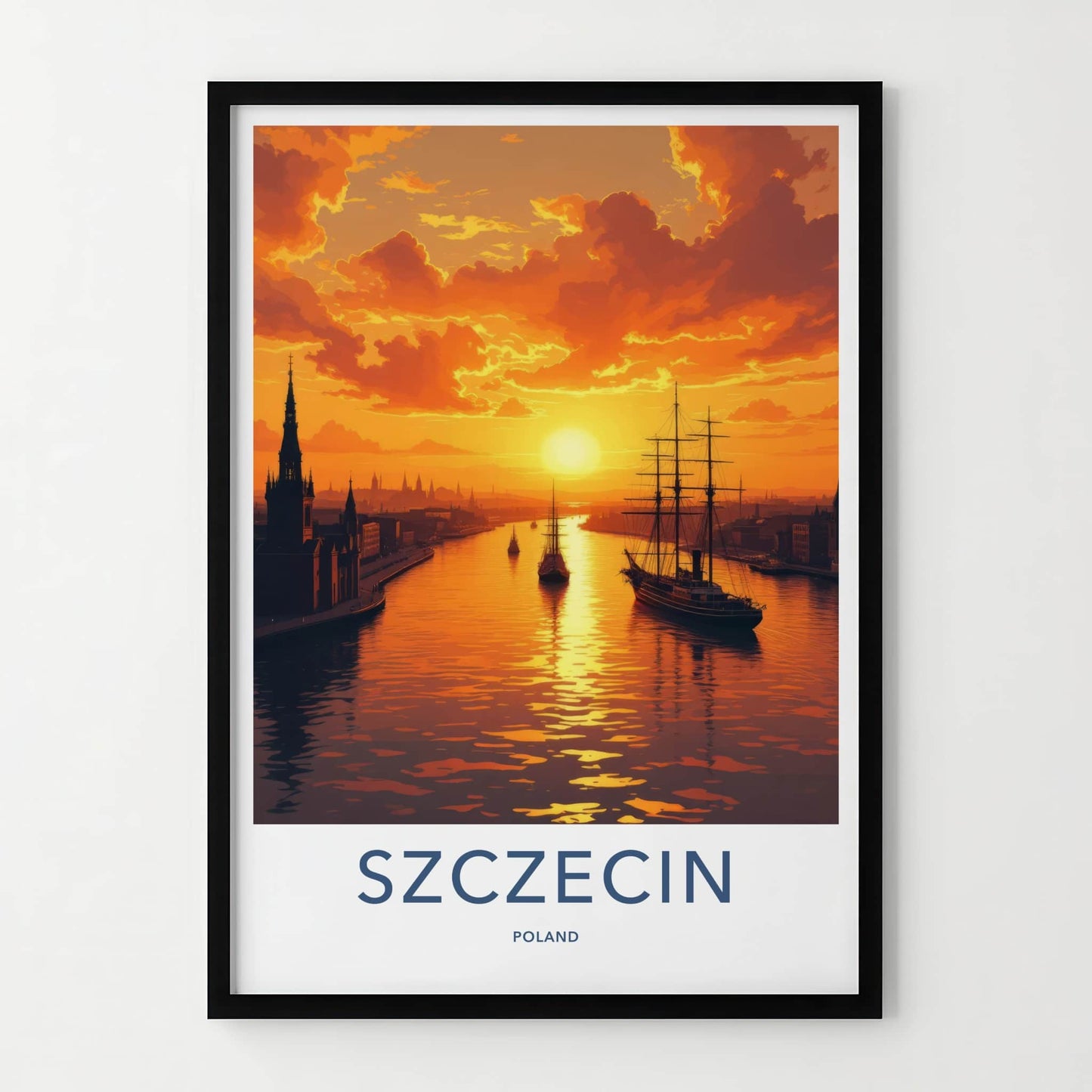 SZCZECIN Poster - Poland Travel Art - Vibrant Sunset Harbor Wall Decor