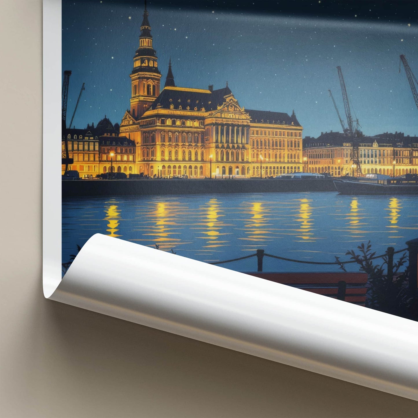 Szczecin Poster - Poland Travel Print - Illuminated Cityscape River Home Decor