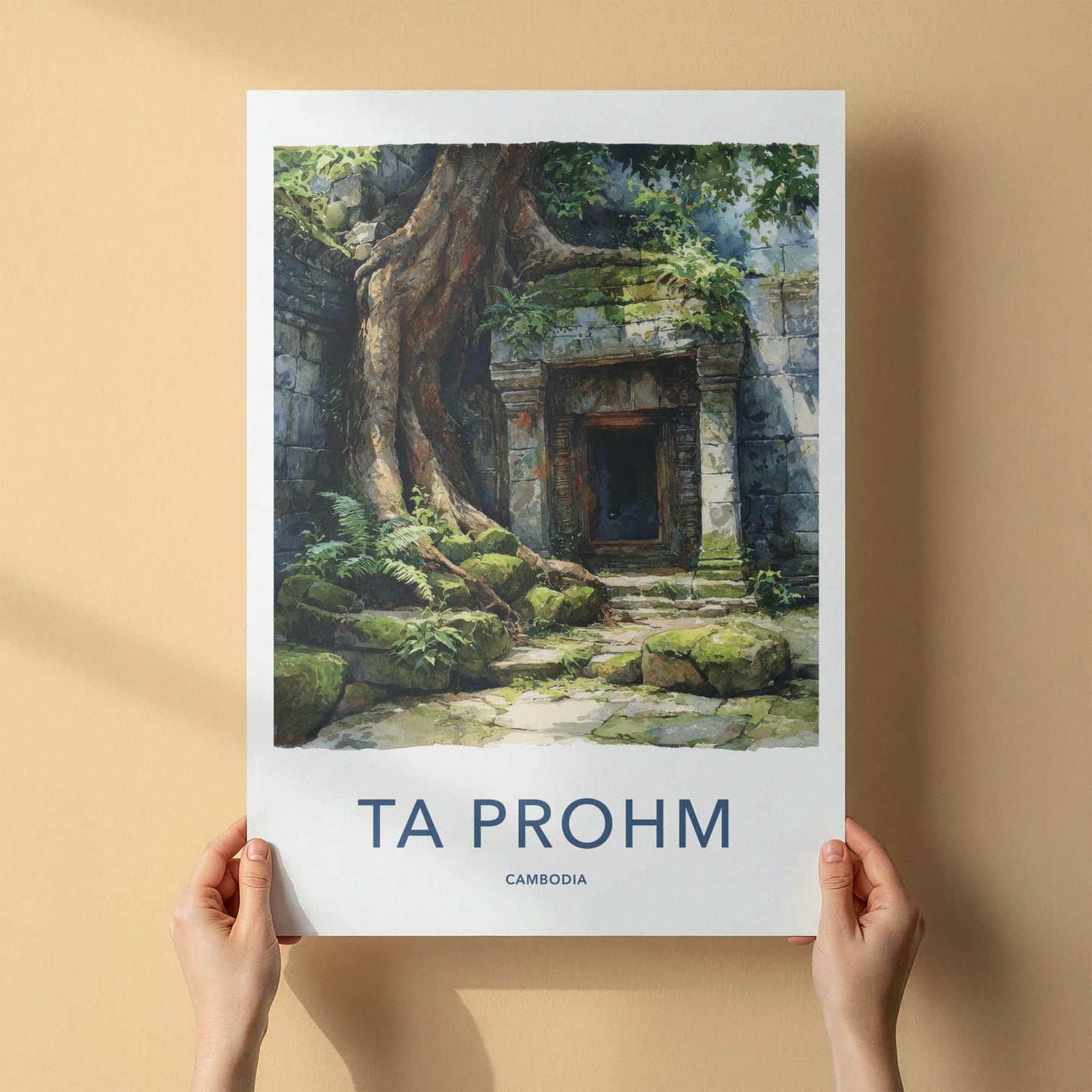 Ta Prohm Poster - Cambodia Travel Art - Giant Tree Entrance Home Decor