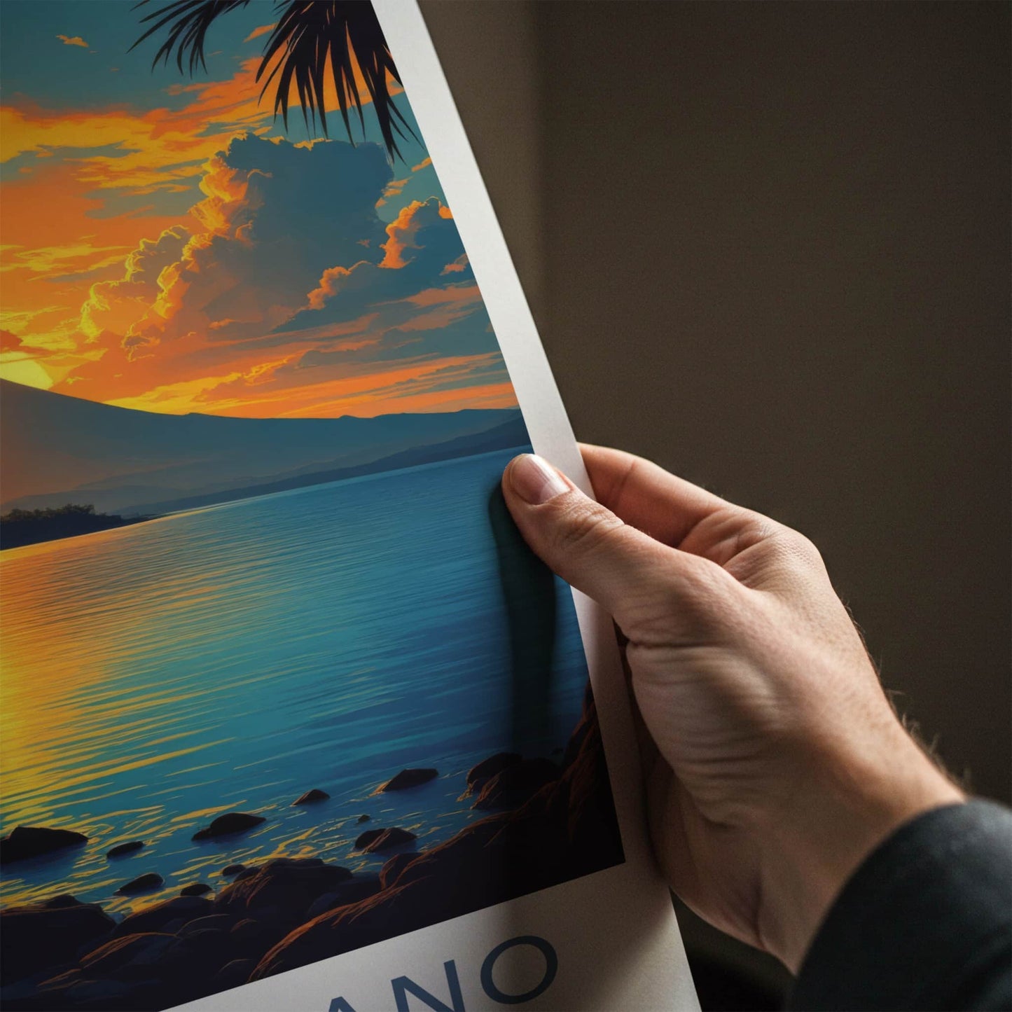 Taal Volcano Poster - Philippines Travel Print - Volcano Sunset Palms Home Decor