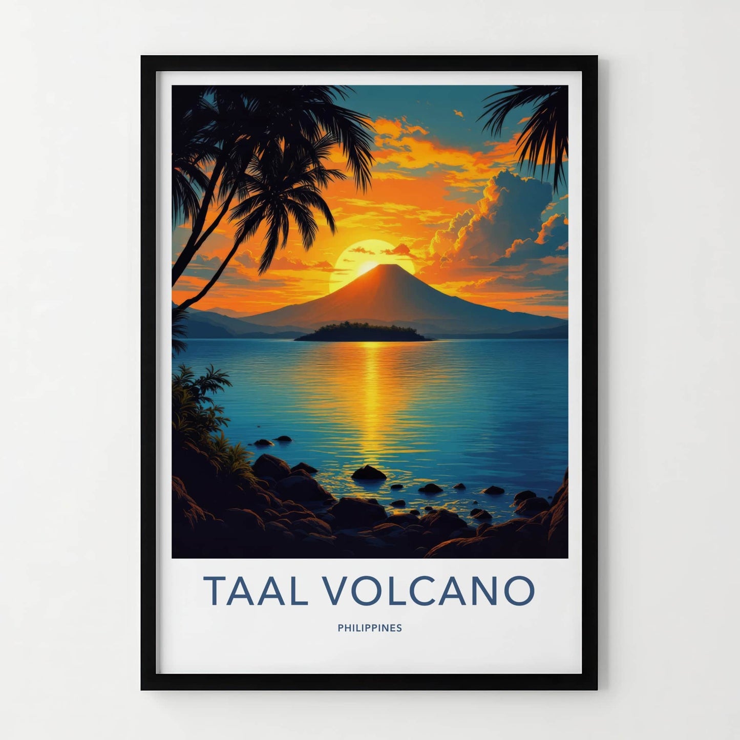 Taal Volcano Poster - Philippines Travel Print - Volcano Sunset Palms Home Decor