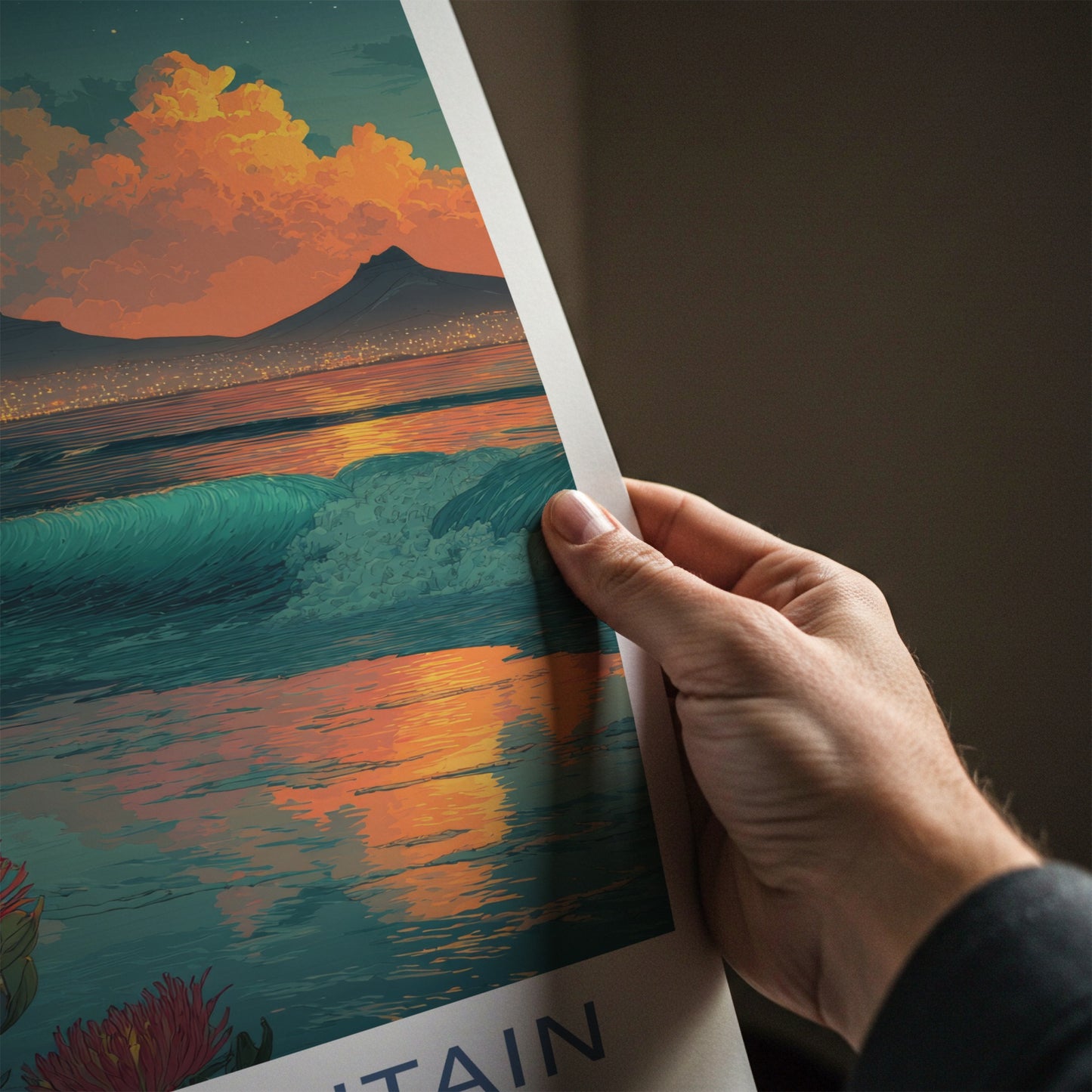 Table Mountain Poster - South Africa Sunset Kings Protea Wall Decor