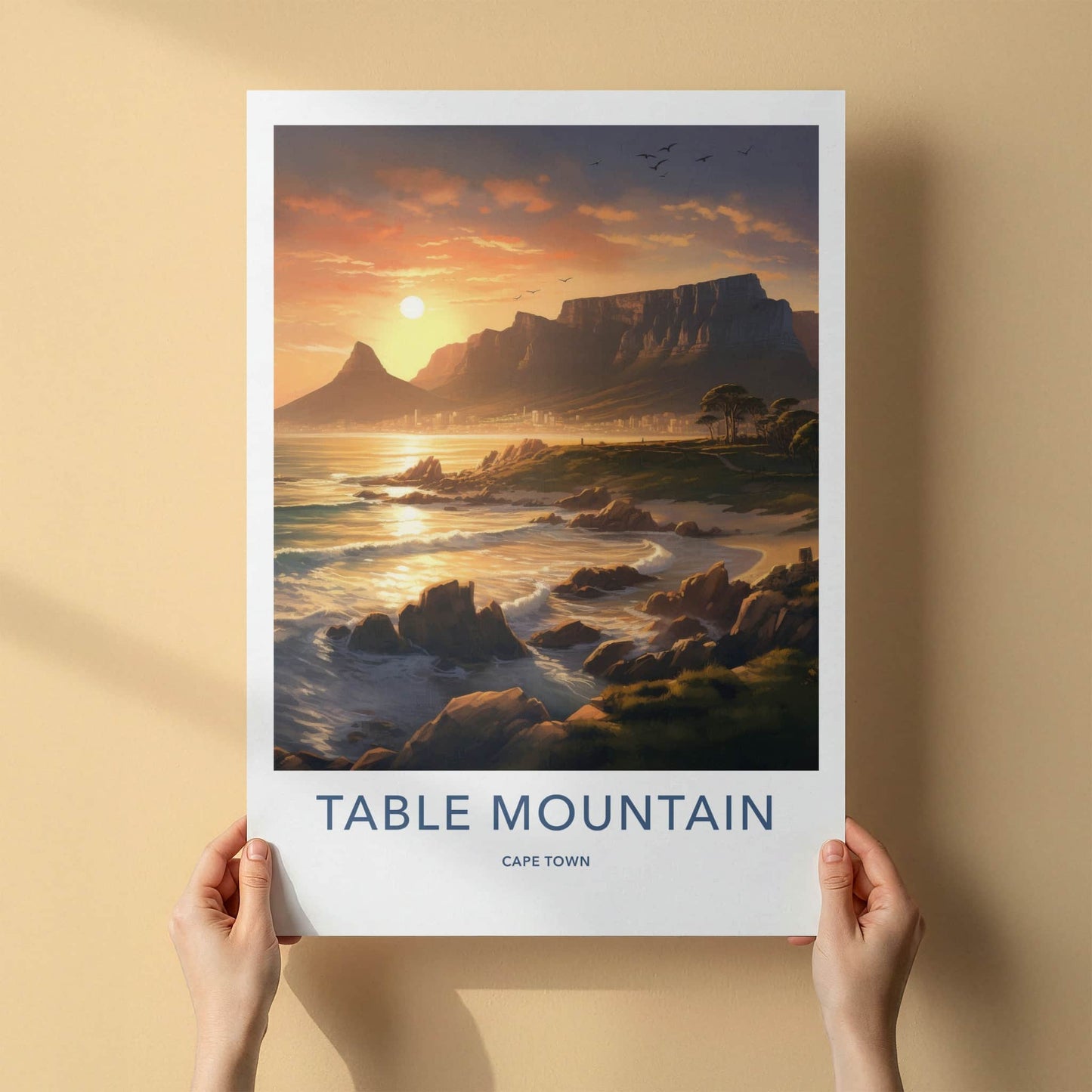 Table Mountain Poster - South Africa Travel Art - Coastal Mountain Sunset Home Decor