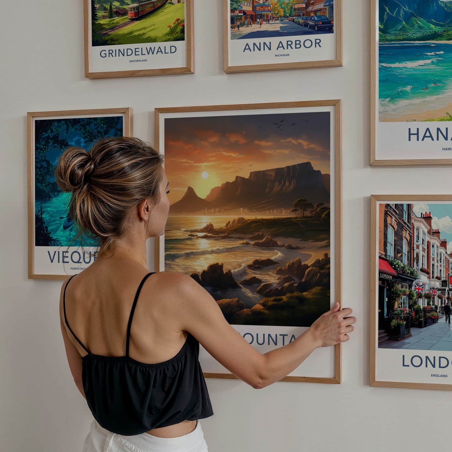 Table Mountain Poster - South Africa Travel Art - Coastal Mountain Sunset Home Decor