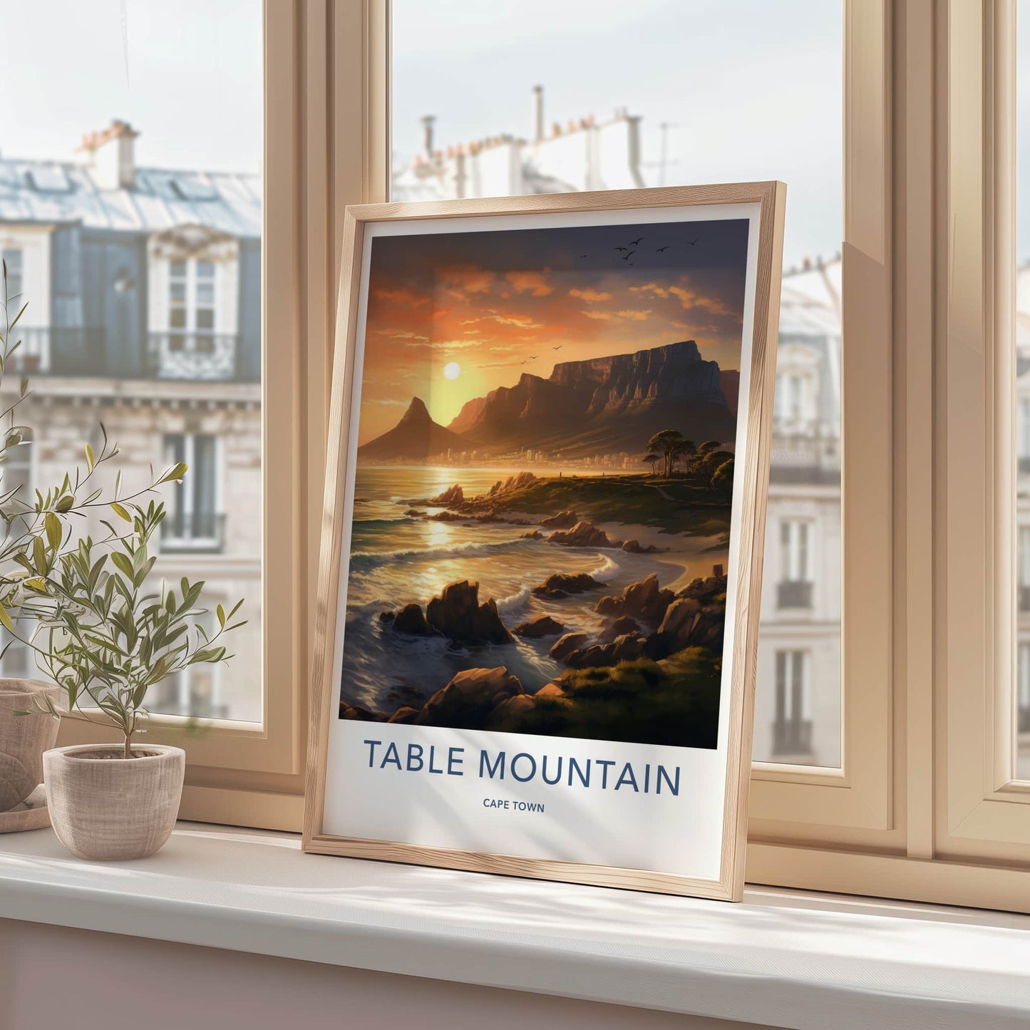 Table Mountain Poster - South Africa Travel Art - Coastal Mountain Sunset Home Decor