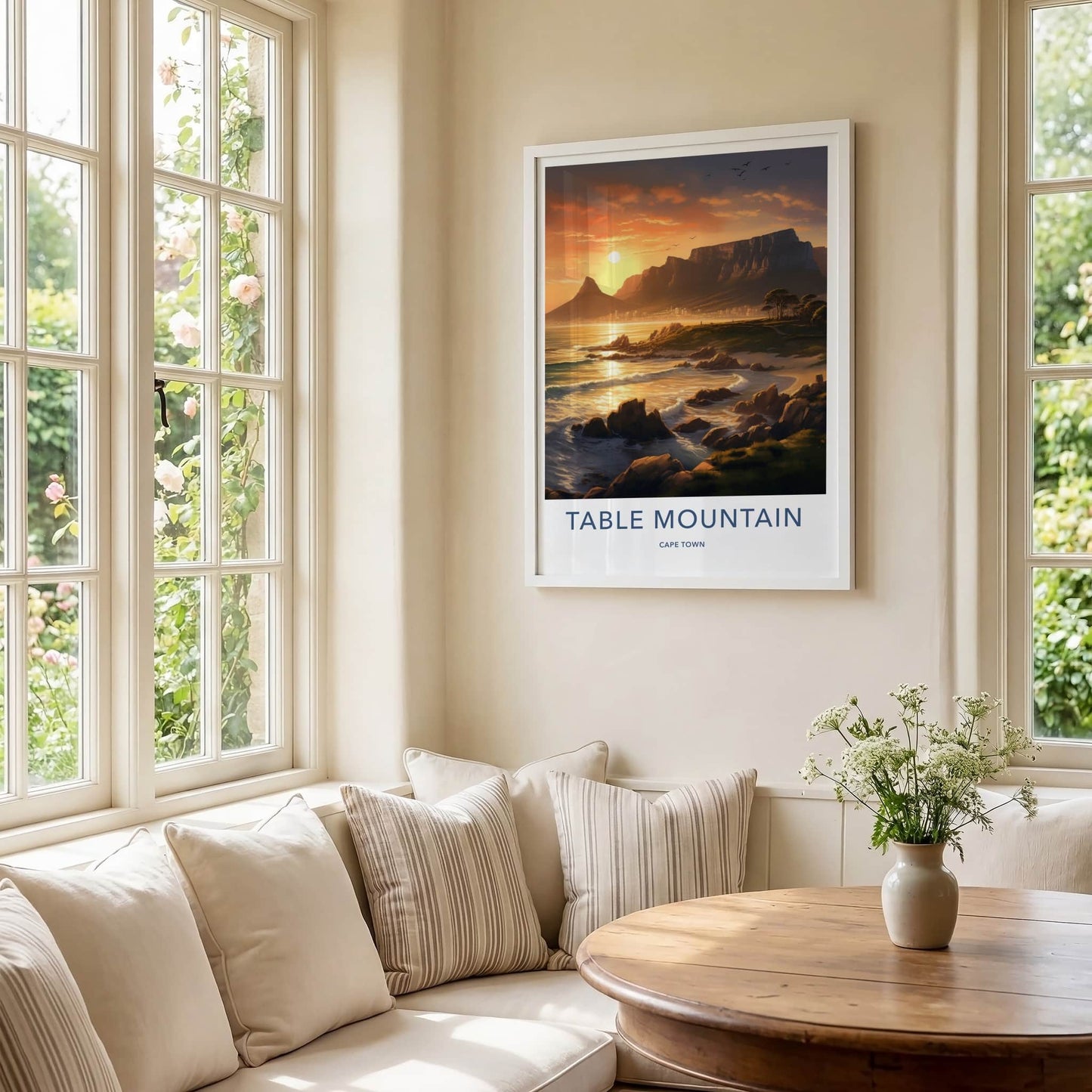 Table Mountain Poster - South Africa Travel Art - Coastal Mountain Sunset Home Decor