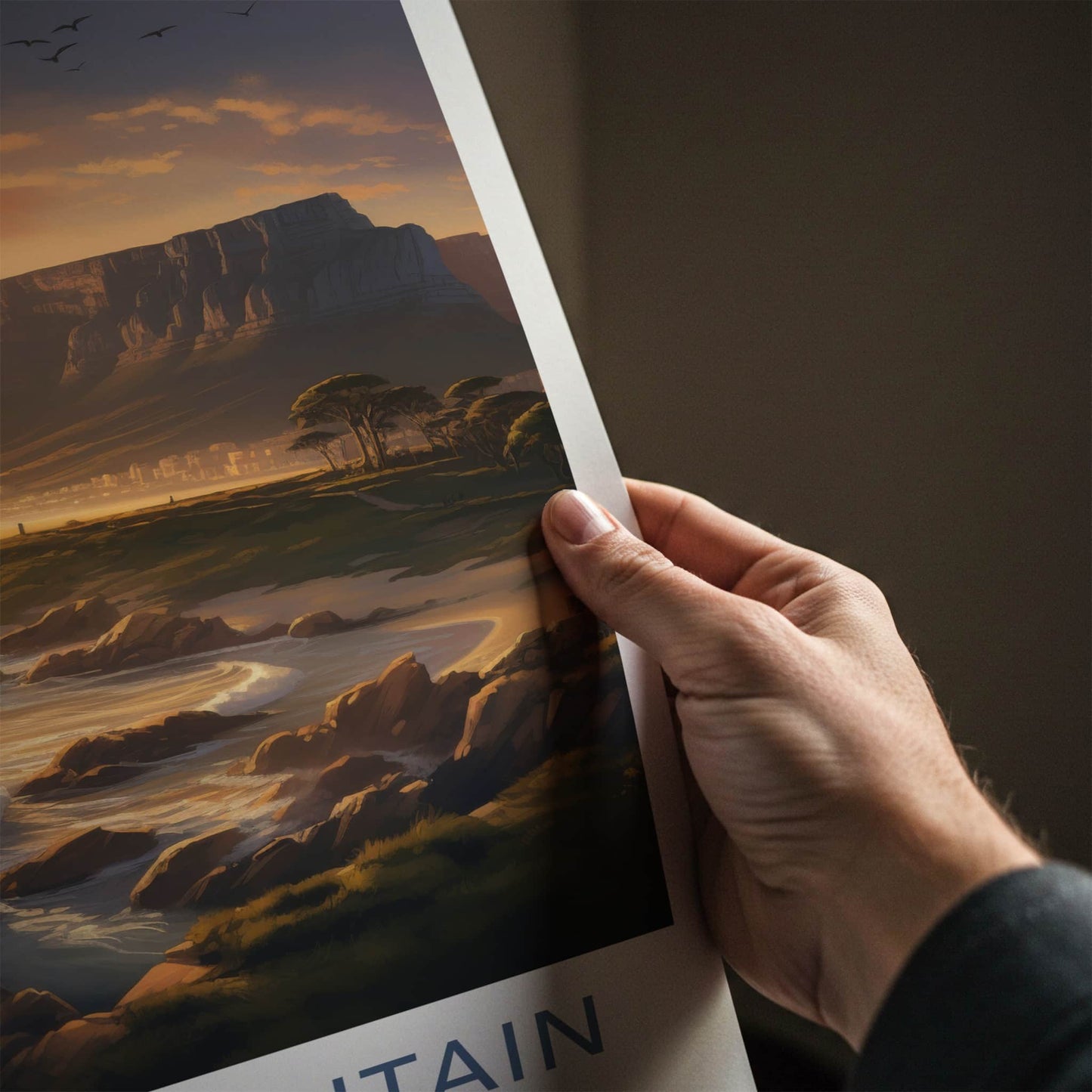 Table Mountain Poster - South Africa Travel Art - Coastal Mountain Sunset Home Decor