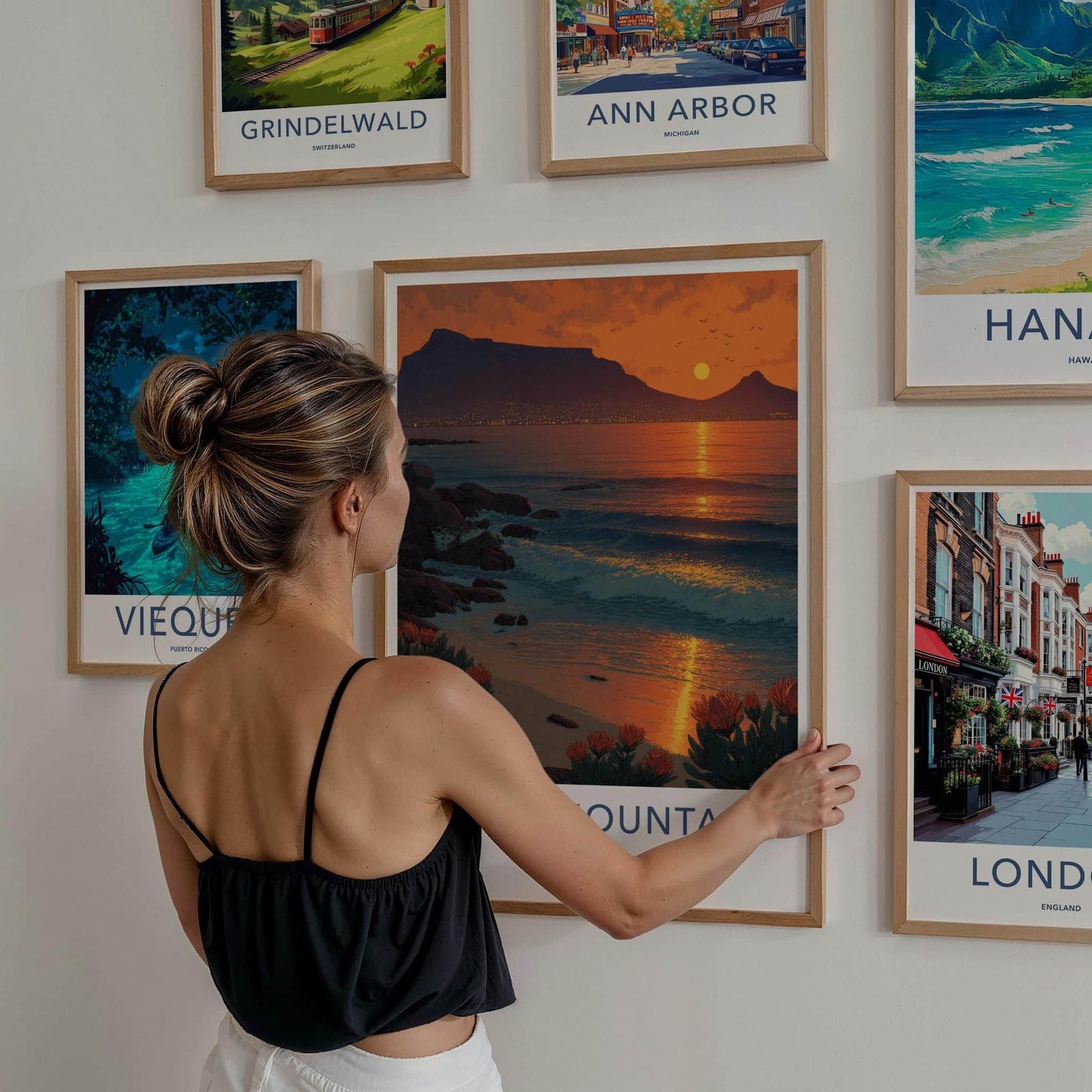 Table Mountain Poster - South Africa Travel Art - Coastal Protea Sunset Home Decor