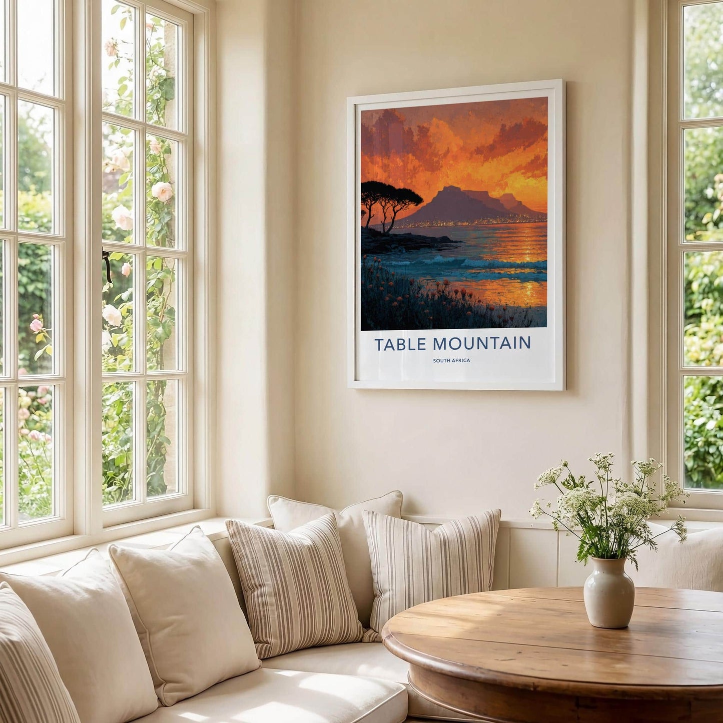 Table Mountain Poster - South Africa Travel Art - Mountain City Lights Home Decor