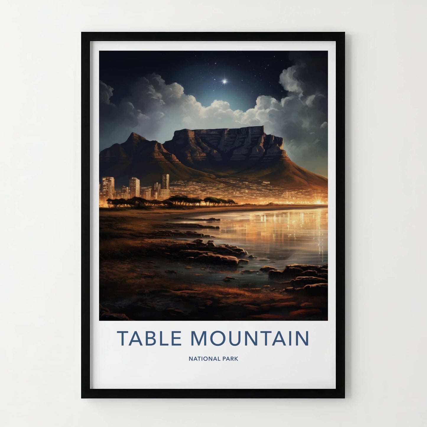 Table Mountain Poster - South Africa Travel Art - Starry Night City Home Decor