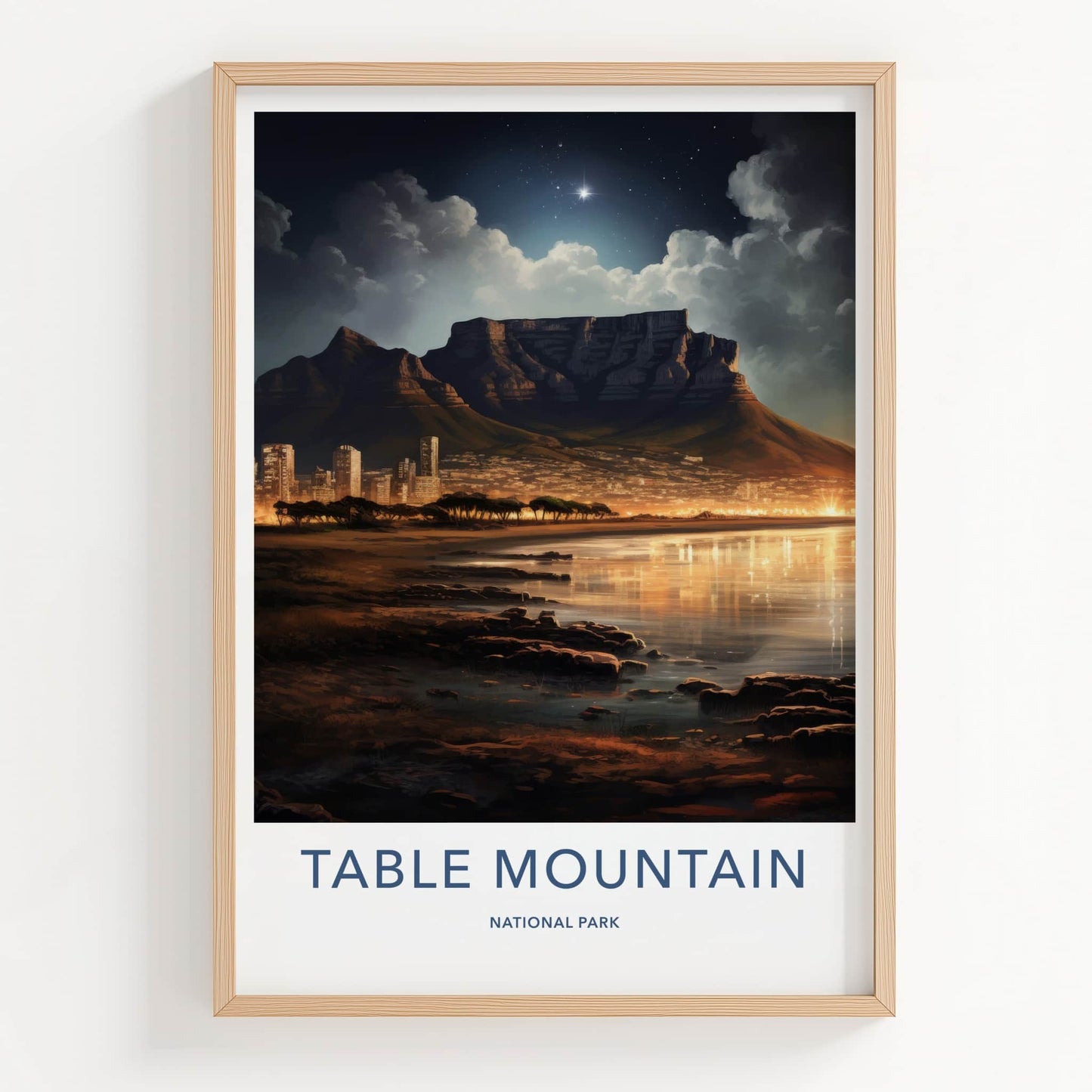 Table Mountain Poster - South Africa Travel Art - Starry Night City Home Decor