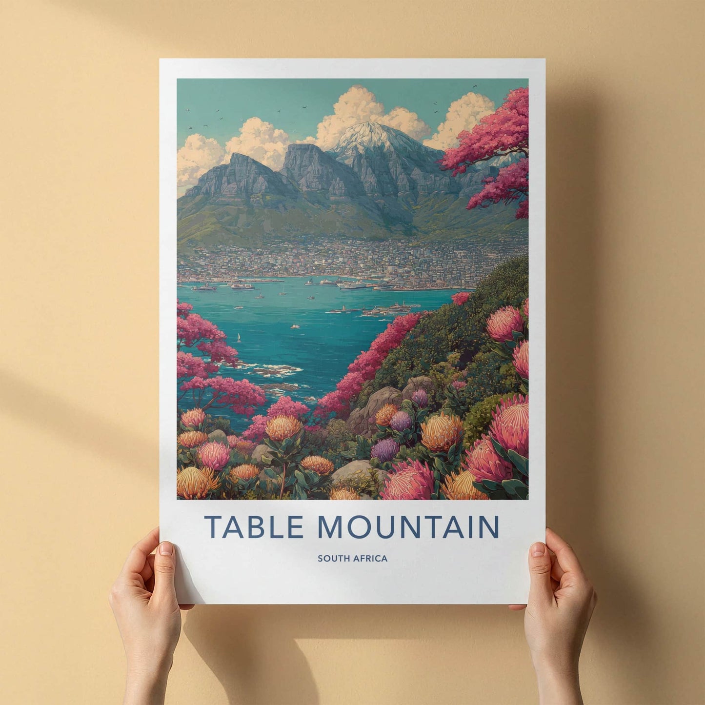 Table Mountain Poster - South Africa Vibrant Cityscape Framed Art