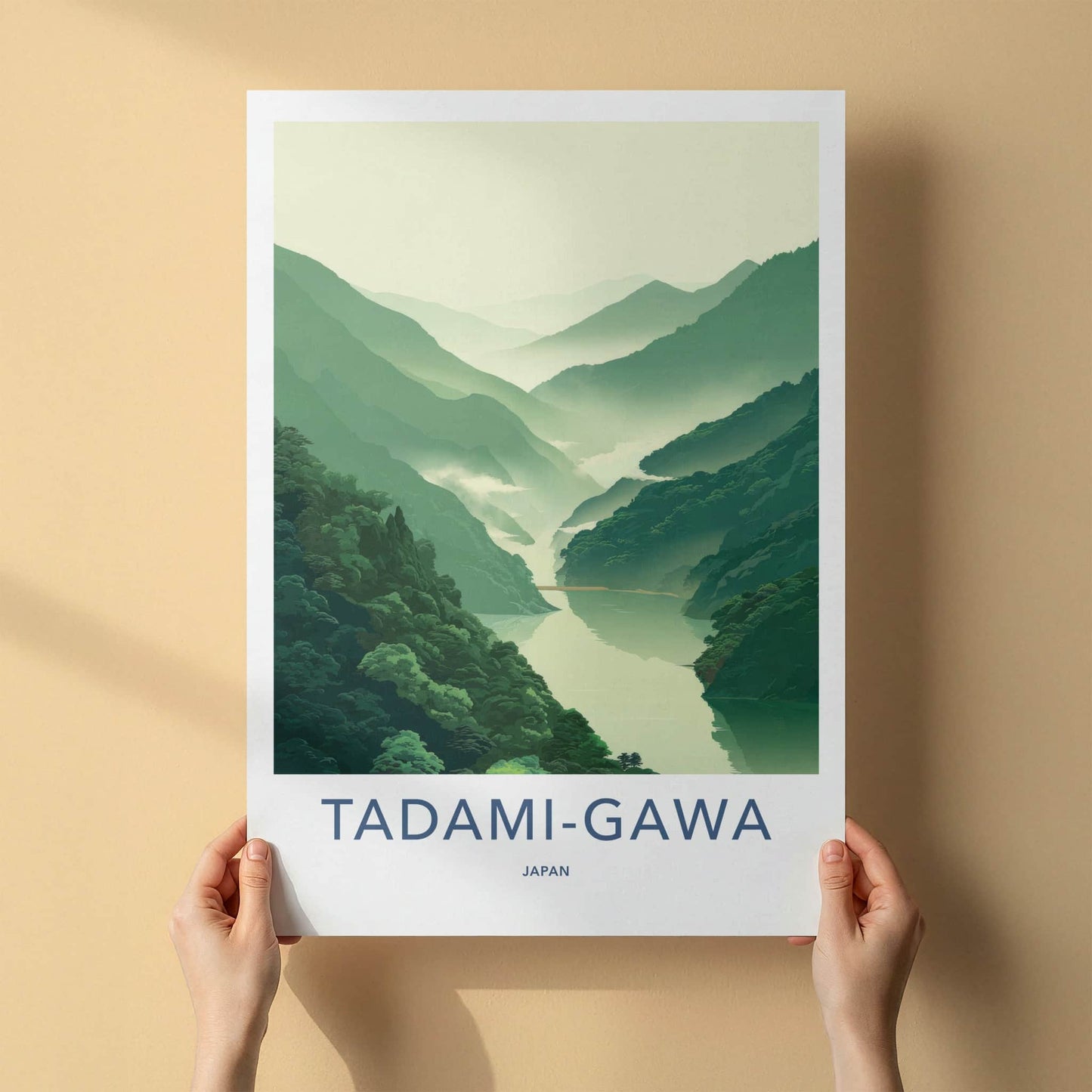 Tadami-Gawa Poster - Japan Travel Art - Forested Valley Mist Home Decor