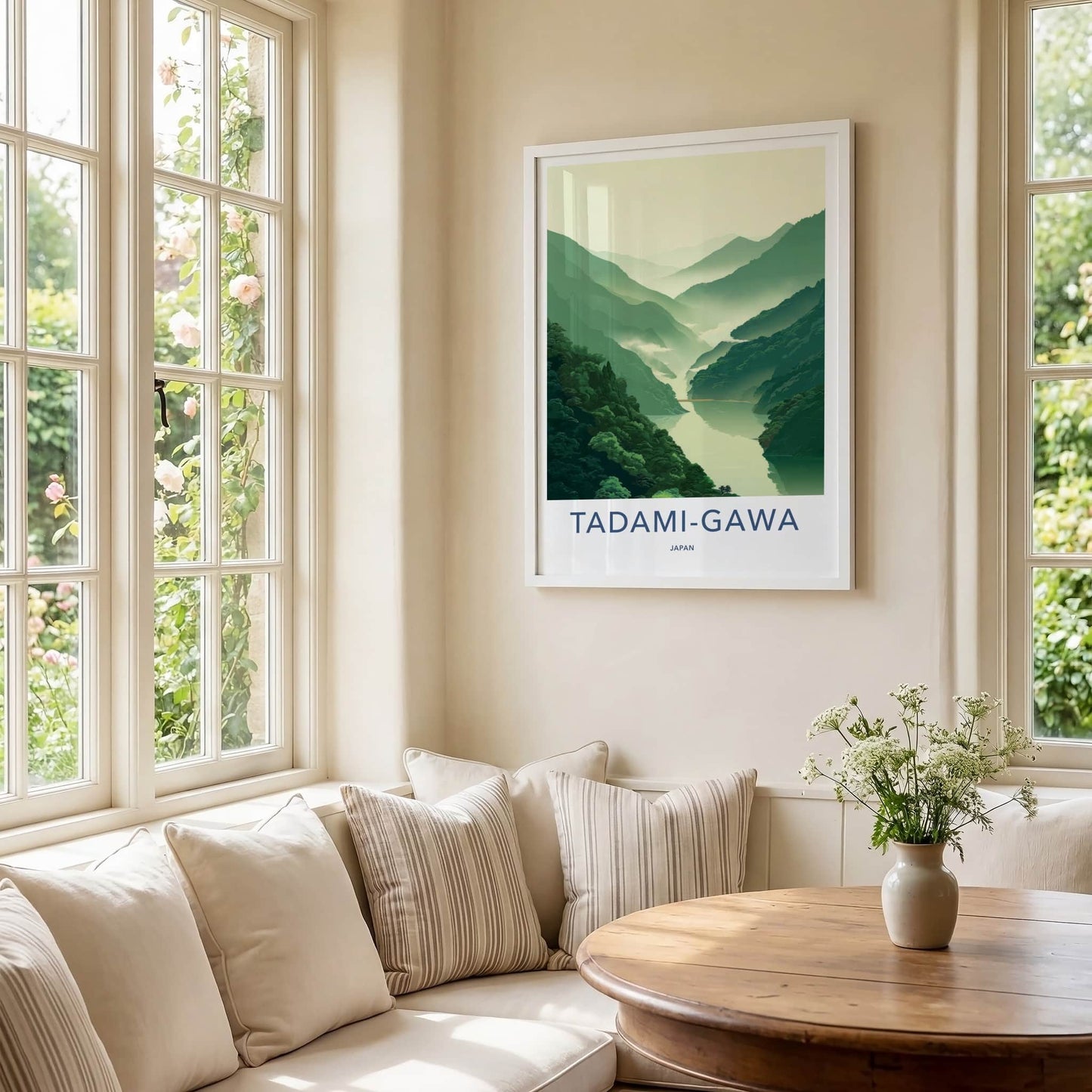 Tadami-Gawa Poster - Japan Travel Art - Forested Valley Mist Home Decor