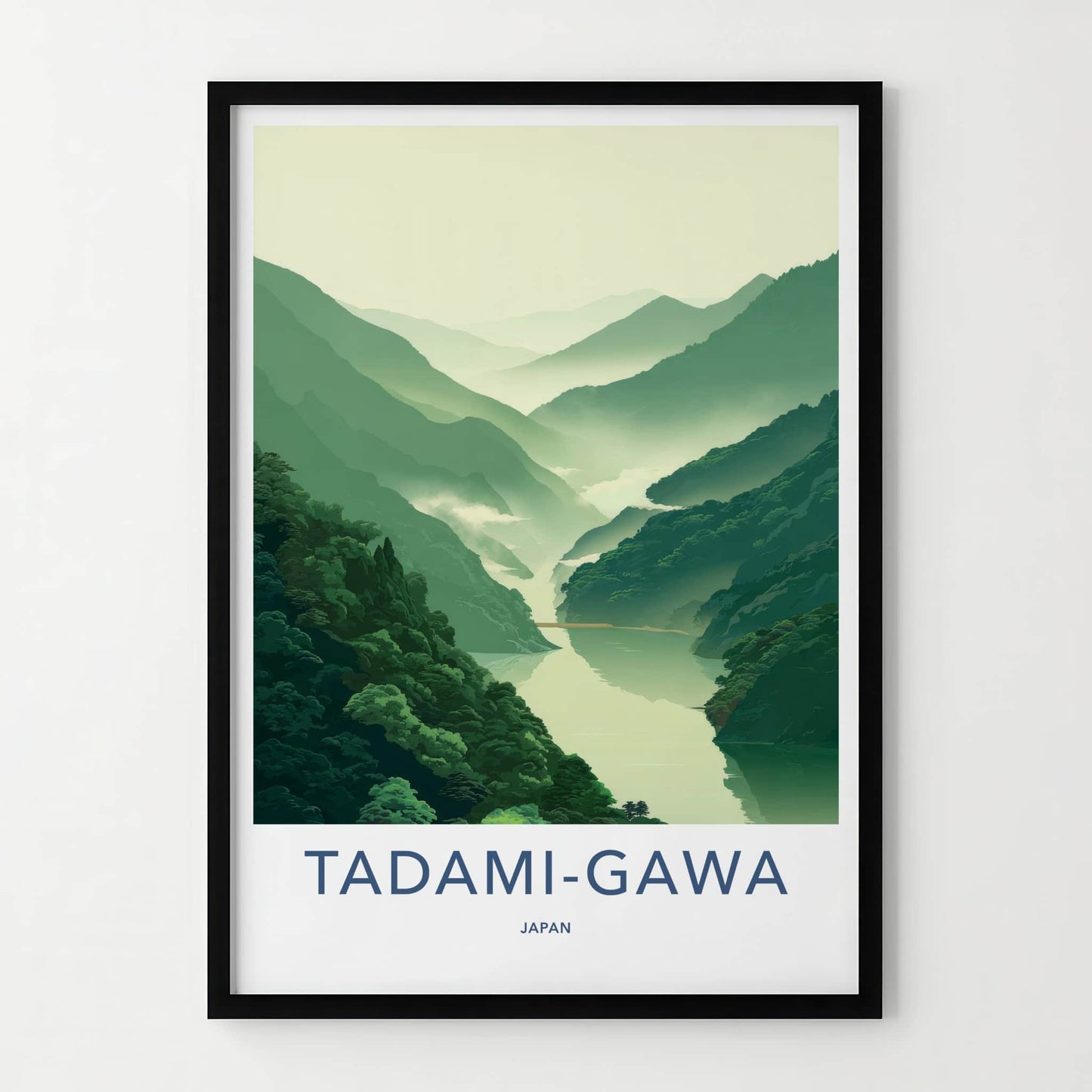 Tadami-Gawa Poster - Japan Travel Art - Forested Valley Mist Home Decor