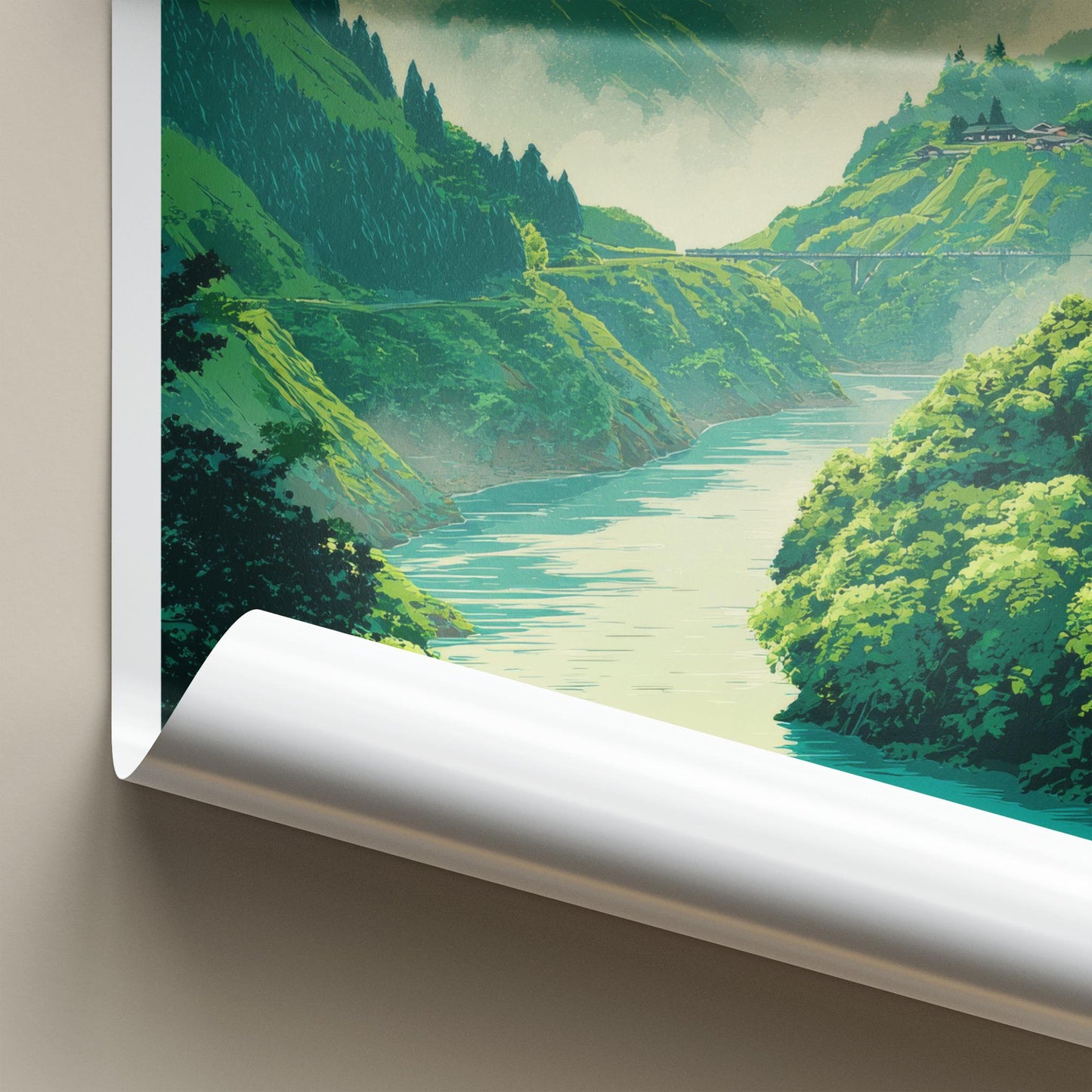 Tadami-Gawa Poster - Japan Travel Art - Lush River Valley Home Decor