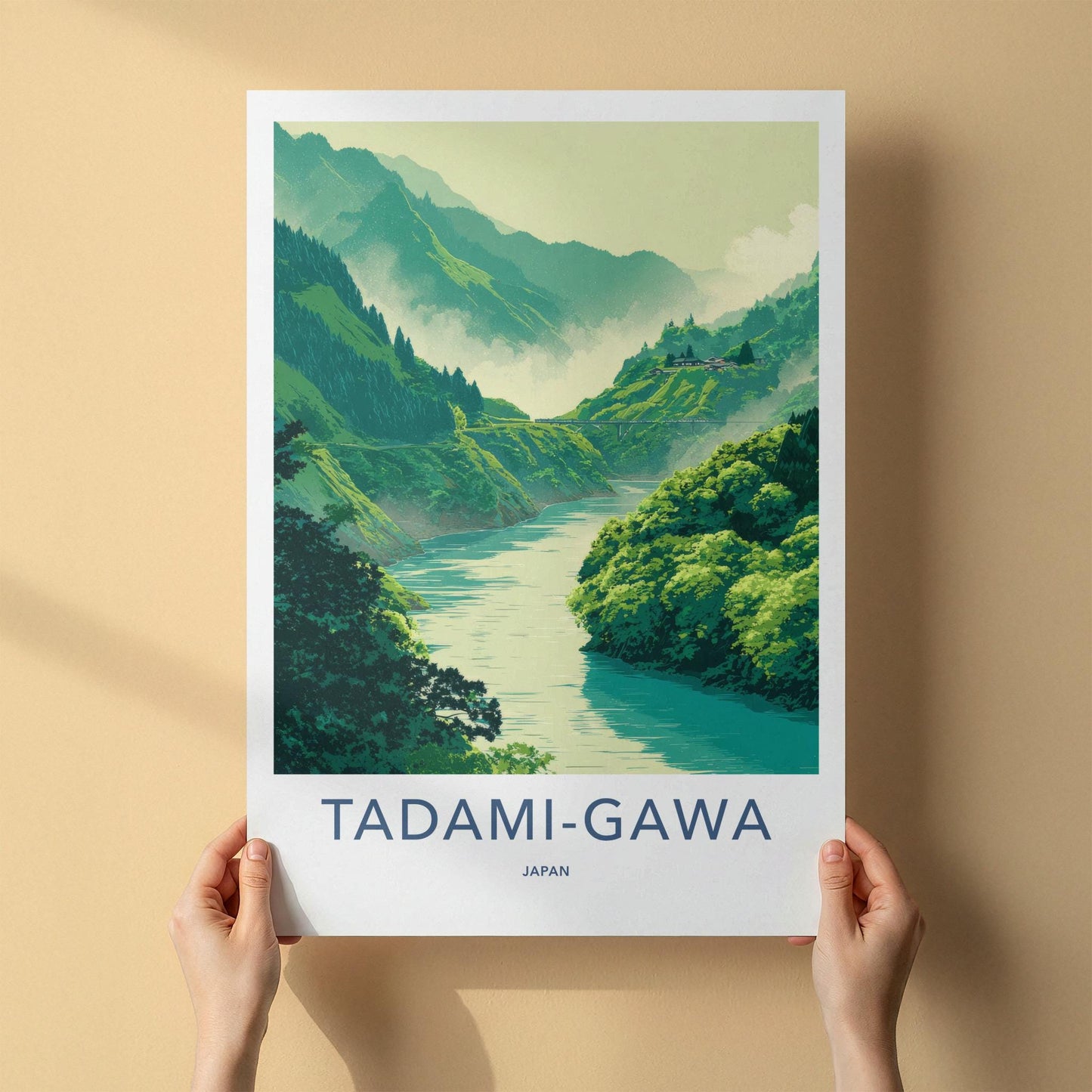 Tadami-Gawa Poster - Japan Travel Art - Lush River Valley Home Decor